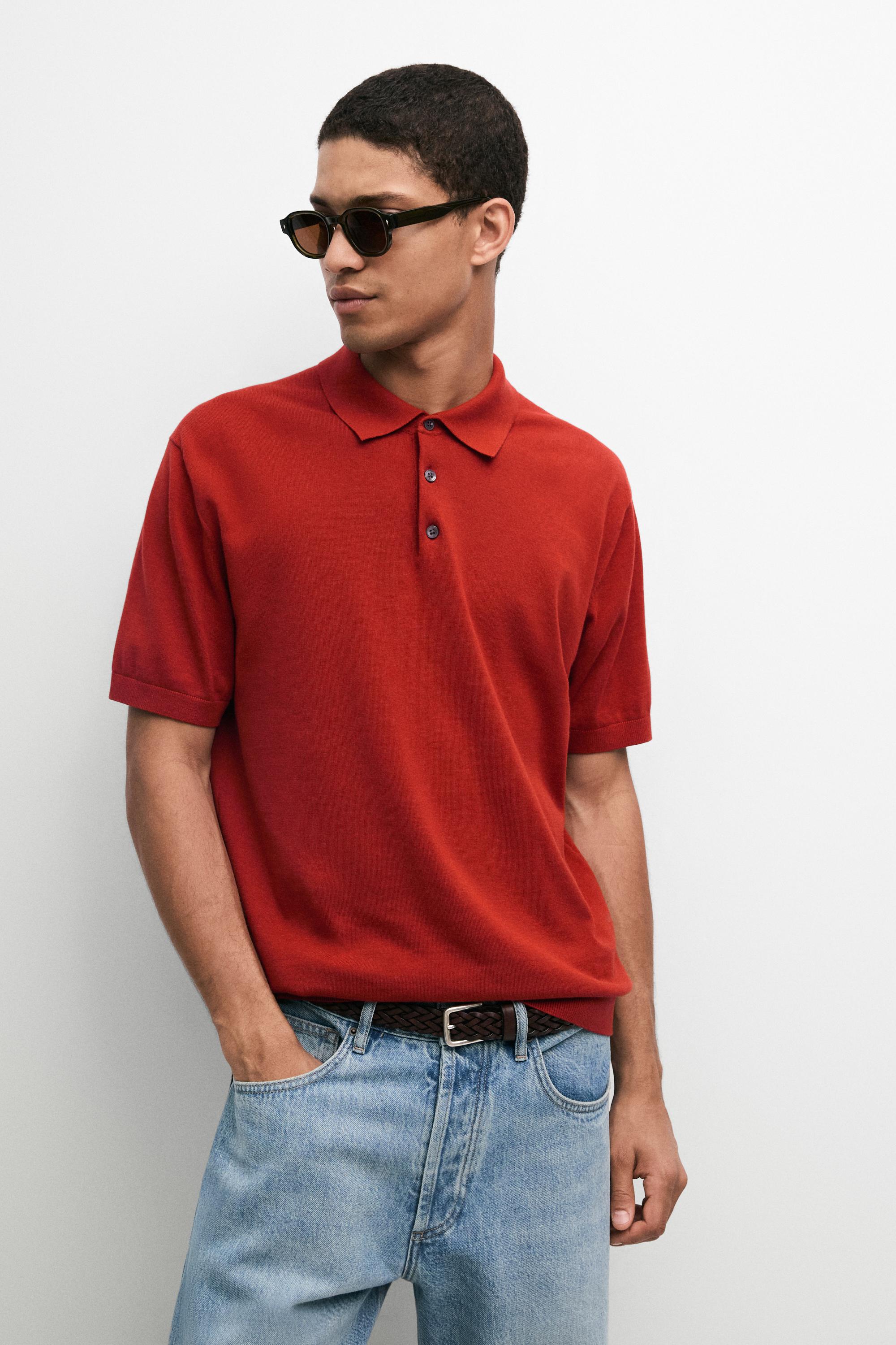100% Cotton Knit Polo Shirt — RED