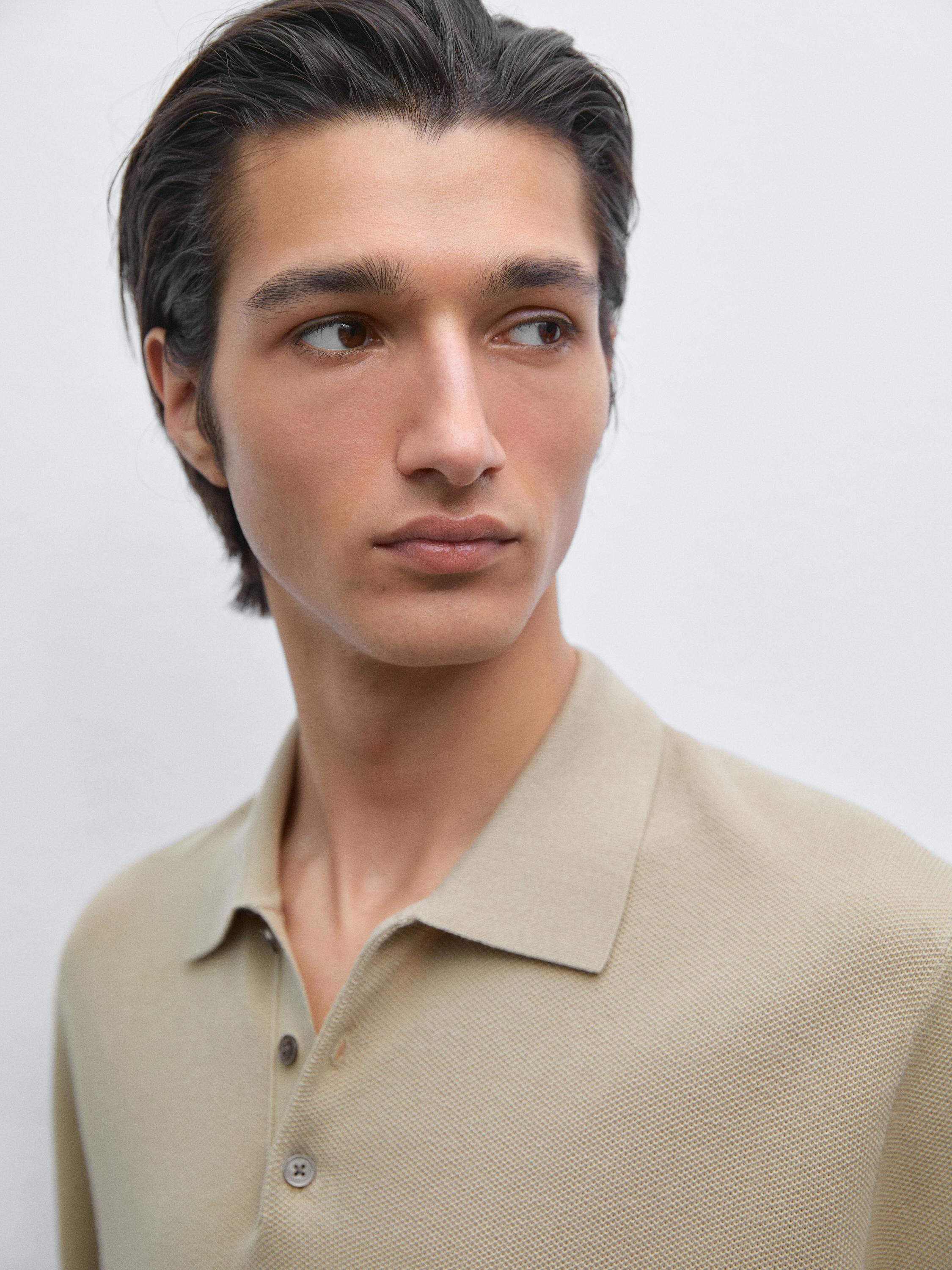 100% cotton textured knit polo shirt