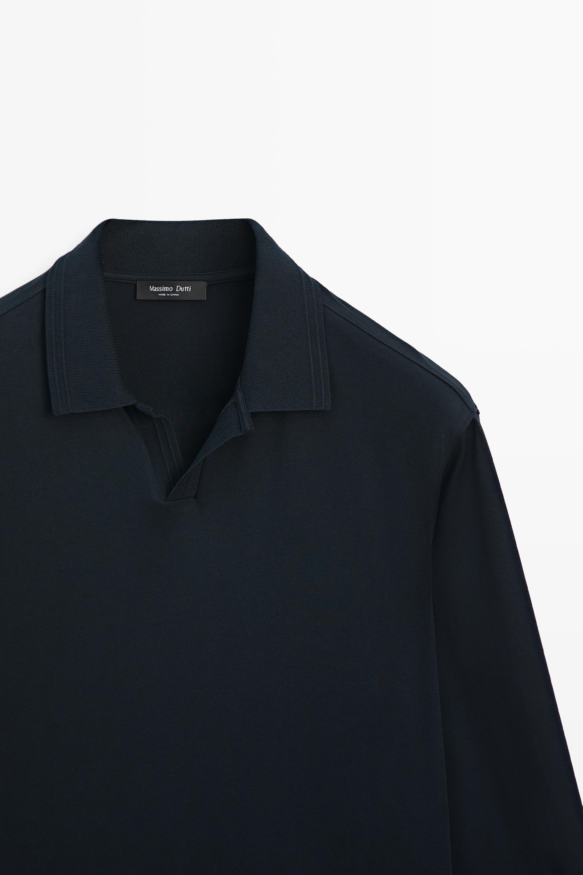 100% cotton long sleeve polo shirt — NAVY BLUE