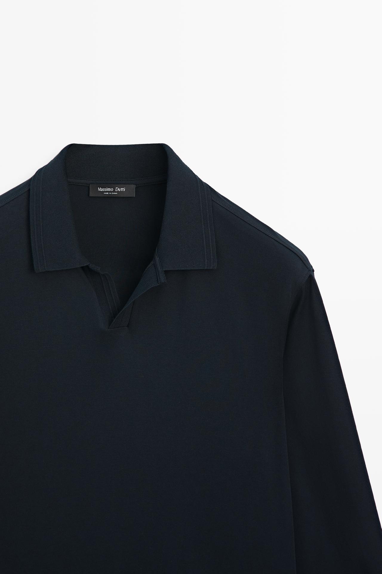 100% cotton long sleeve polo shirt — NAVY BLUE