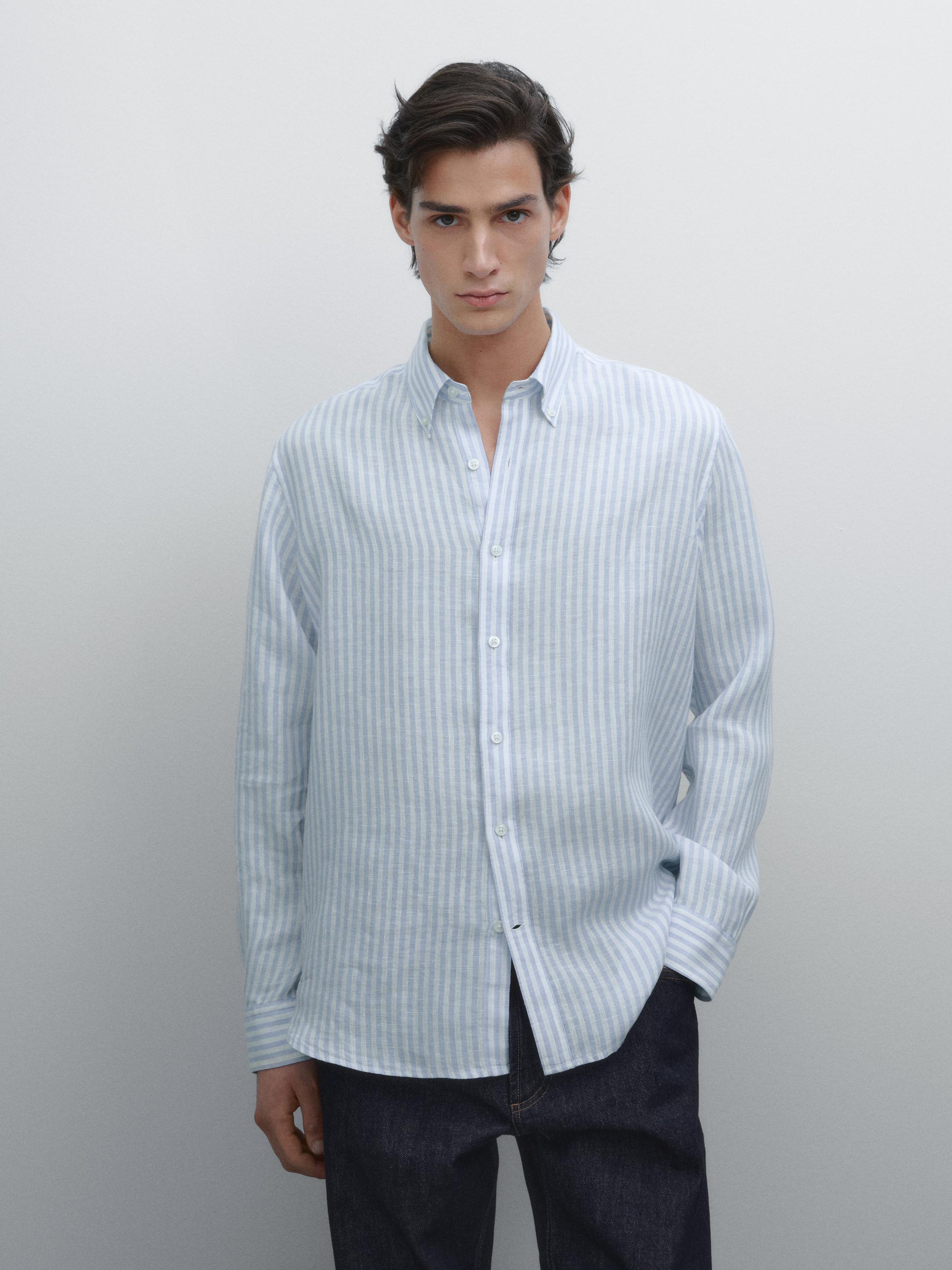 Regular fit striped shirt 100% linen
