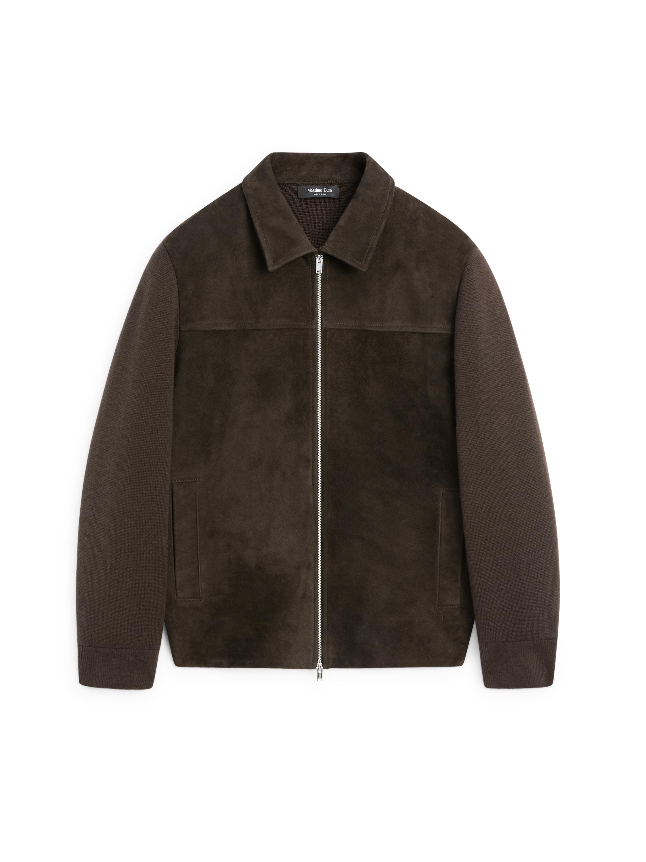Contrast cotton and leather jacket — BROWN