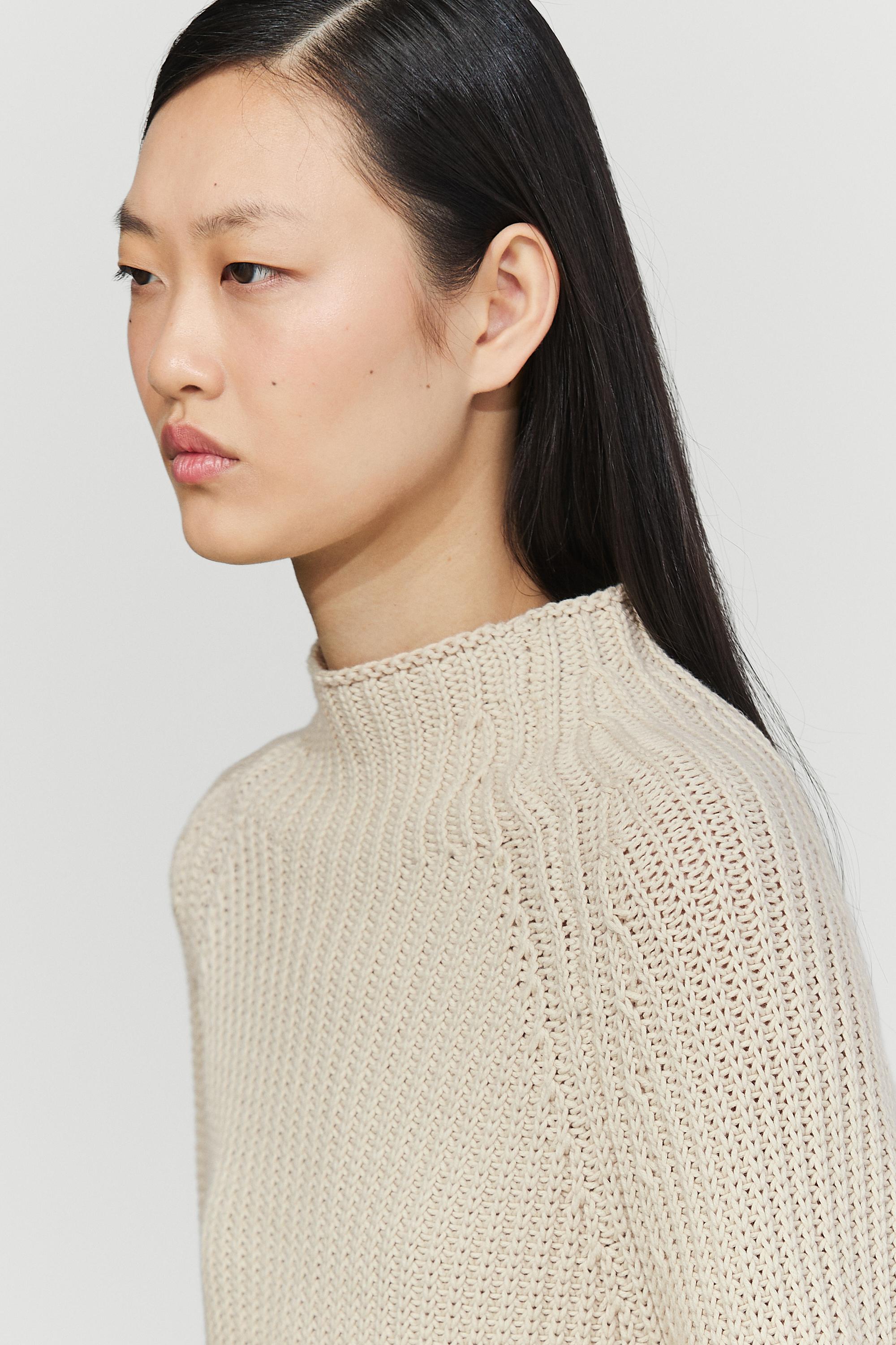 100% cotton purl knit sweater — STONE