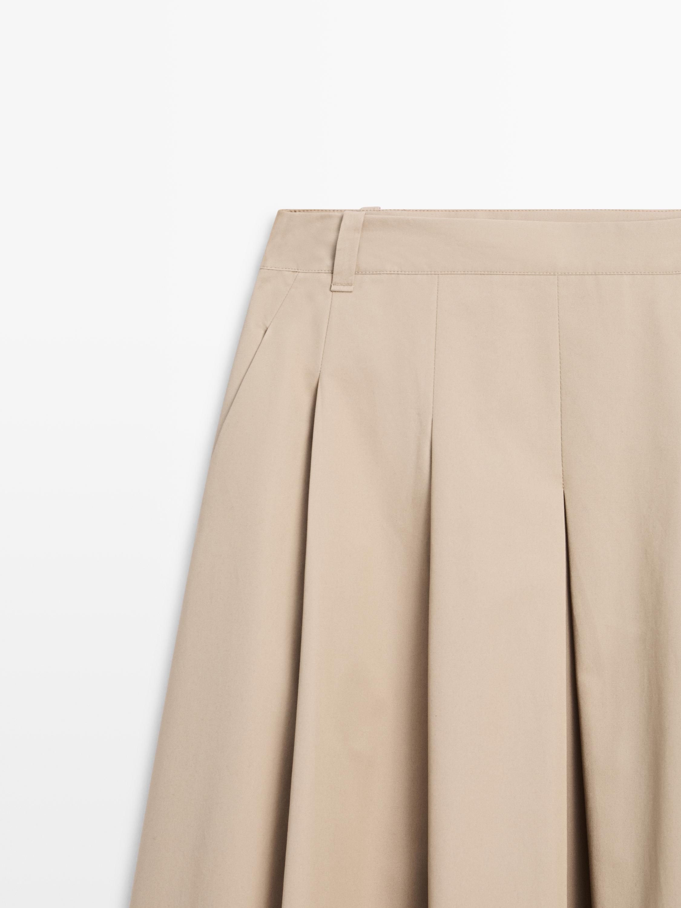 Midi skirt with box pleats · Sand · Skirt | Massimo Dutti
