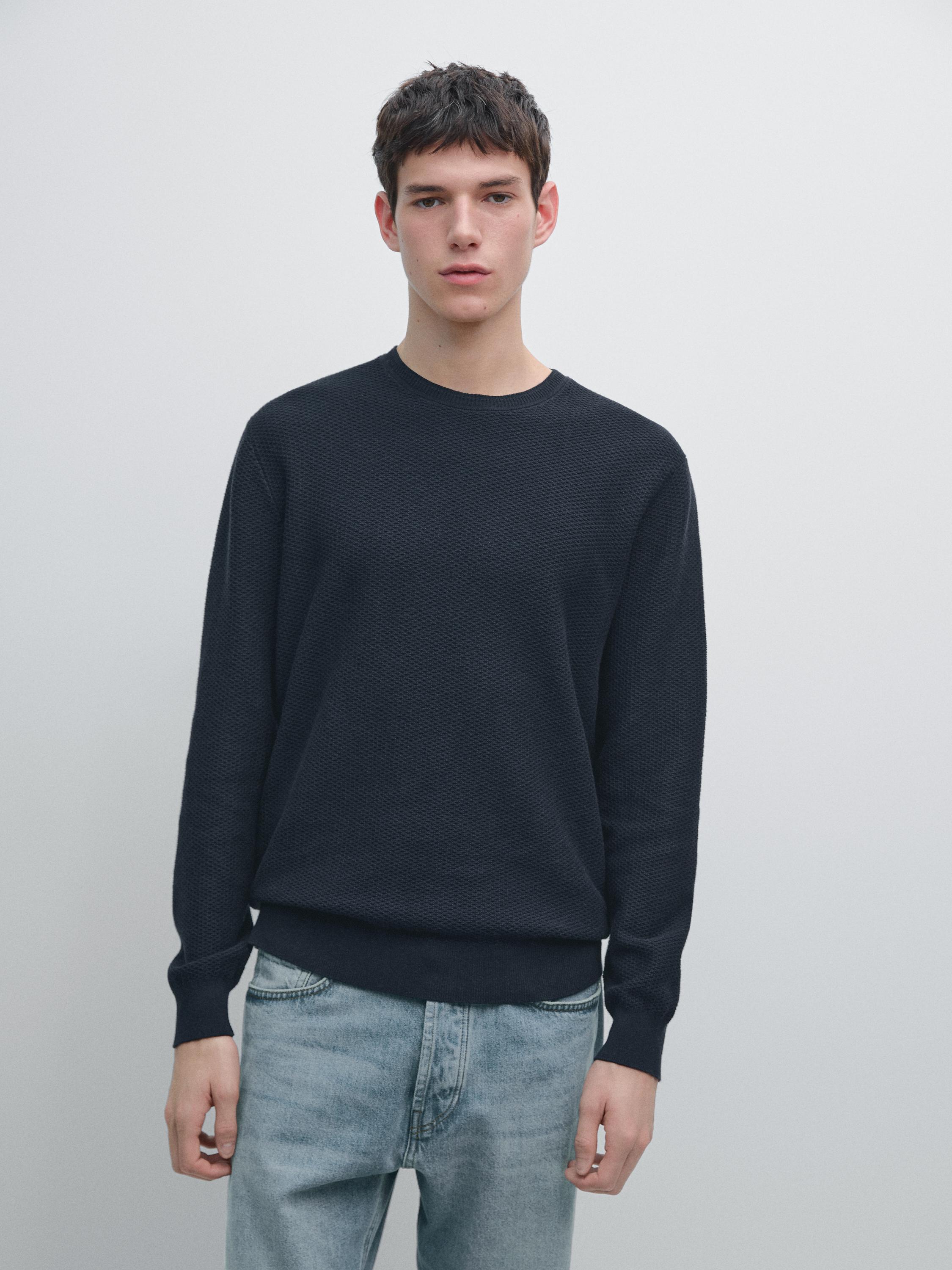 Textured cotton blend knit sweater