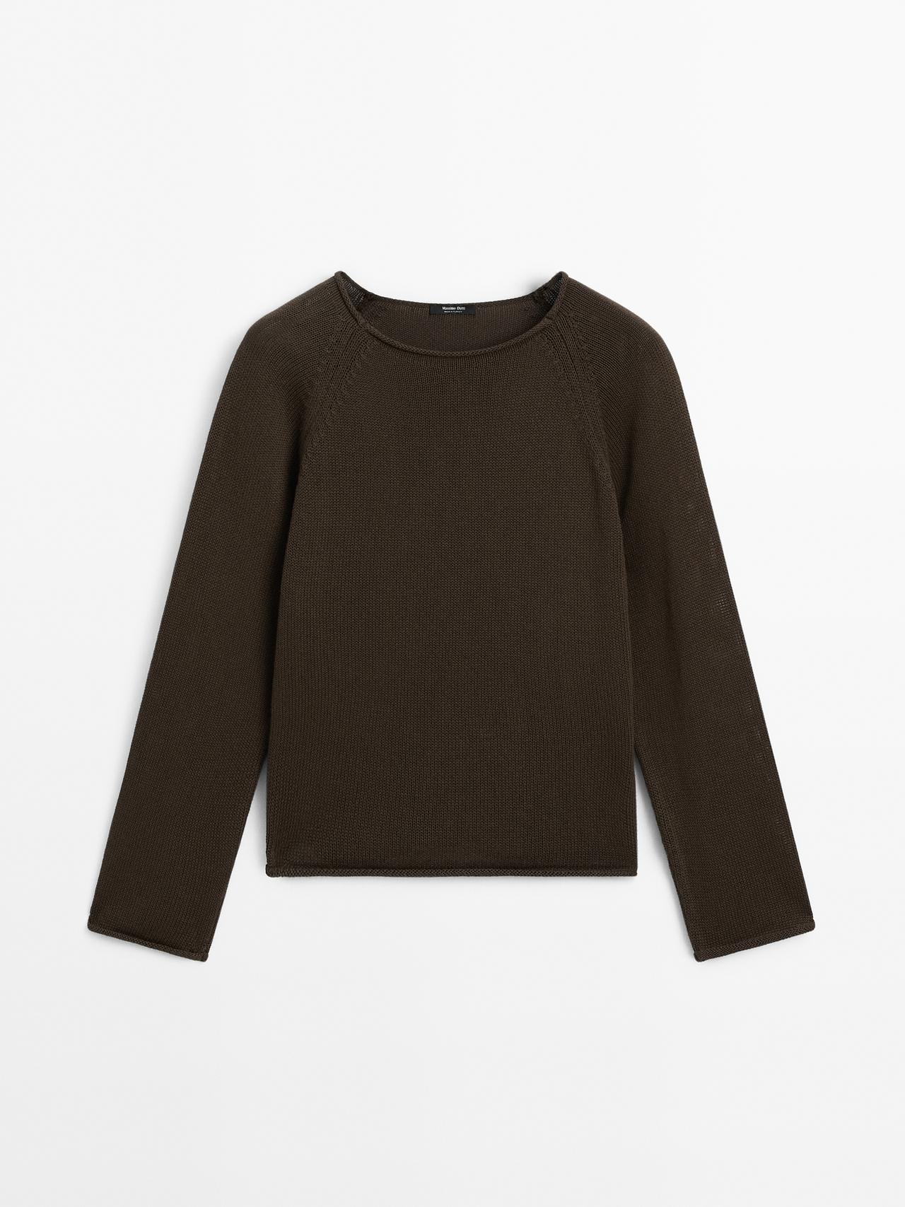 Massimo Dutti - Dame - Vrangstrikket Trøje Med Hulmønster - Brun - S