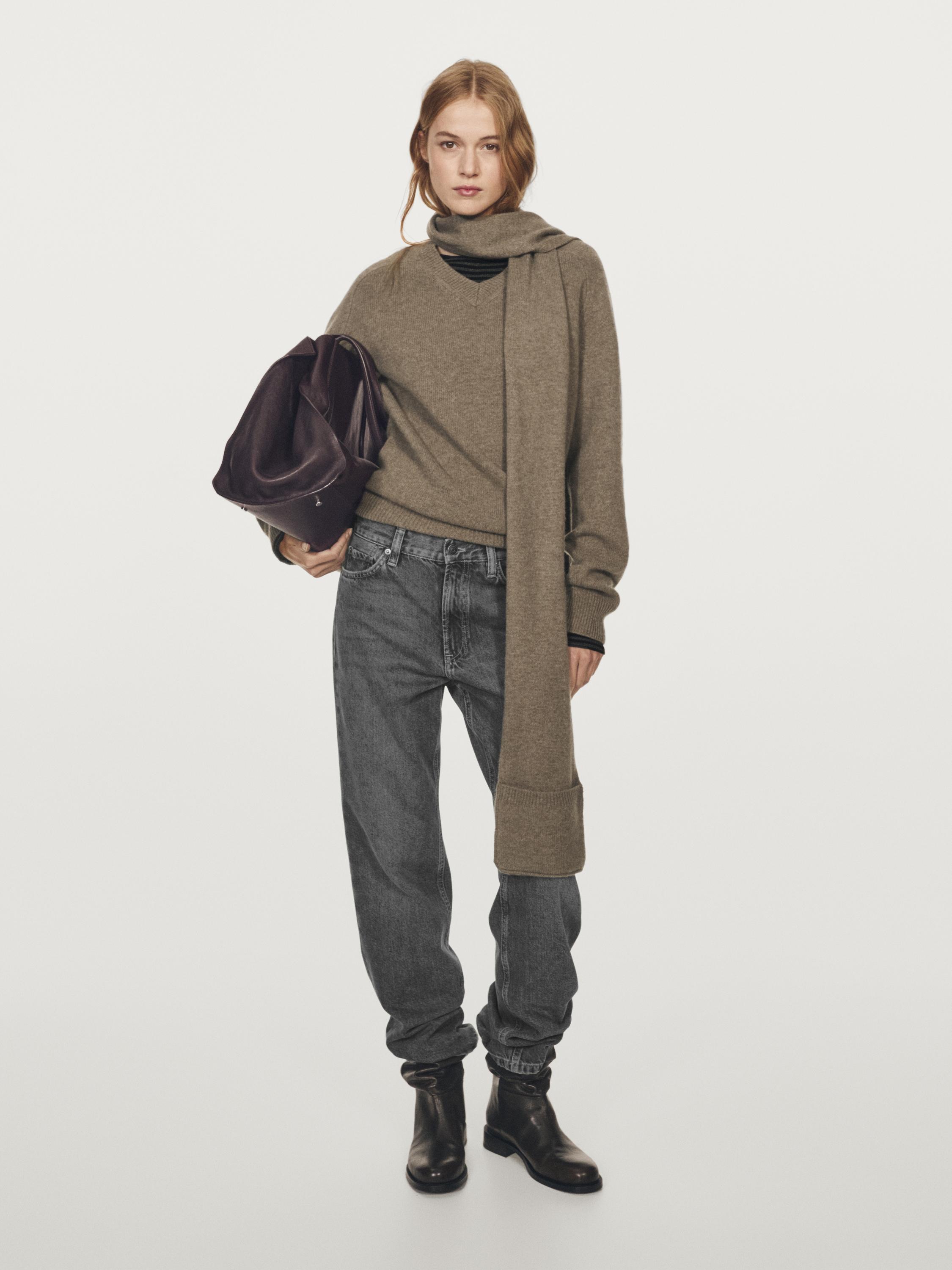 Pull écharpe en maille 100 % laine avec poche