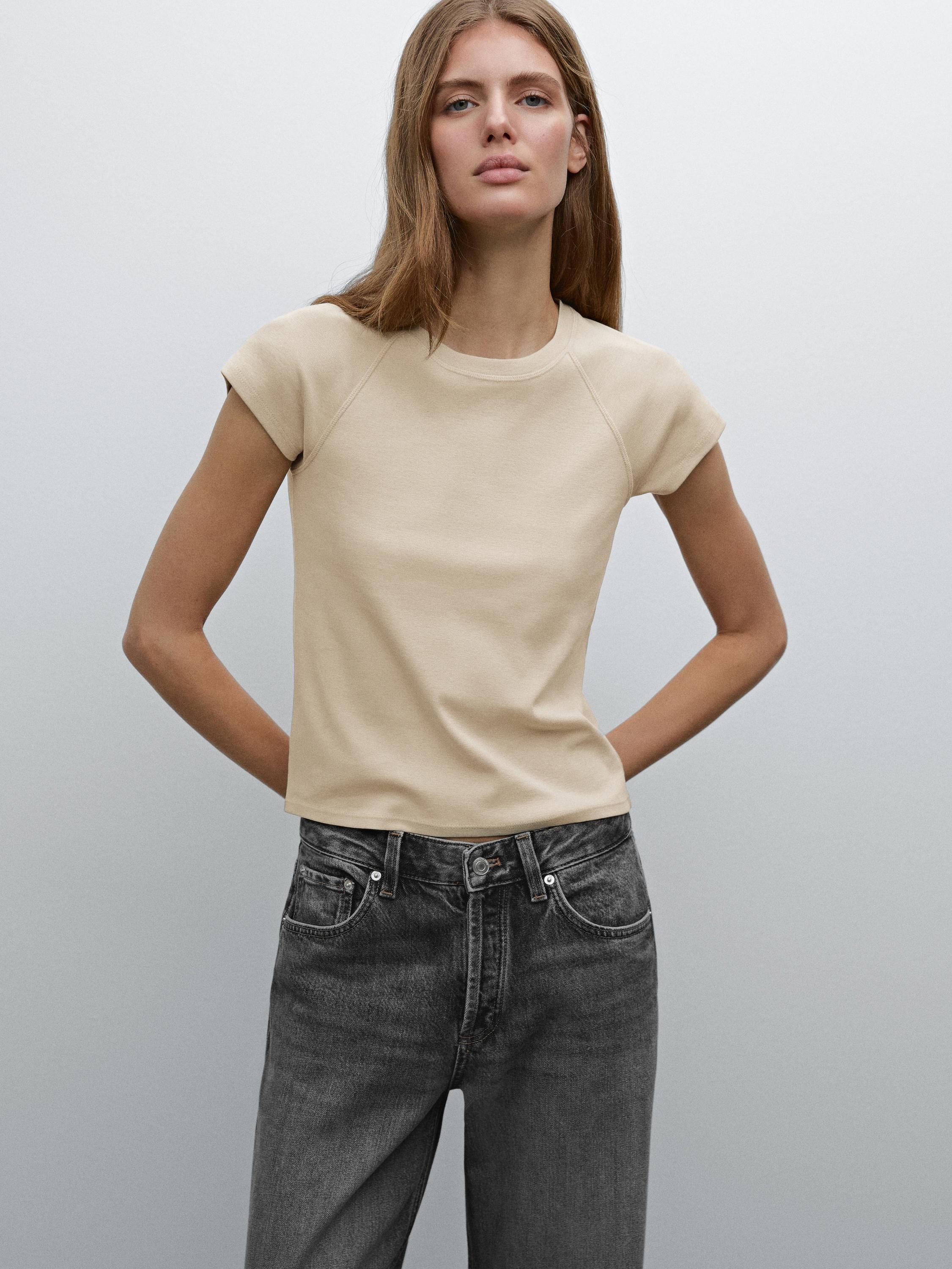 Camiseta slim fit manga ranglán algodón