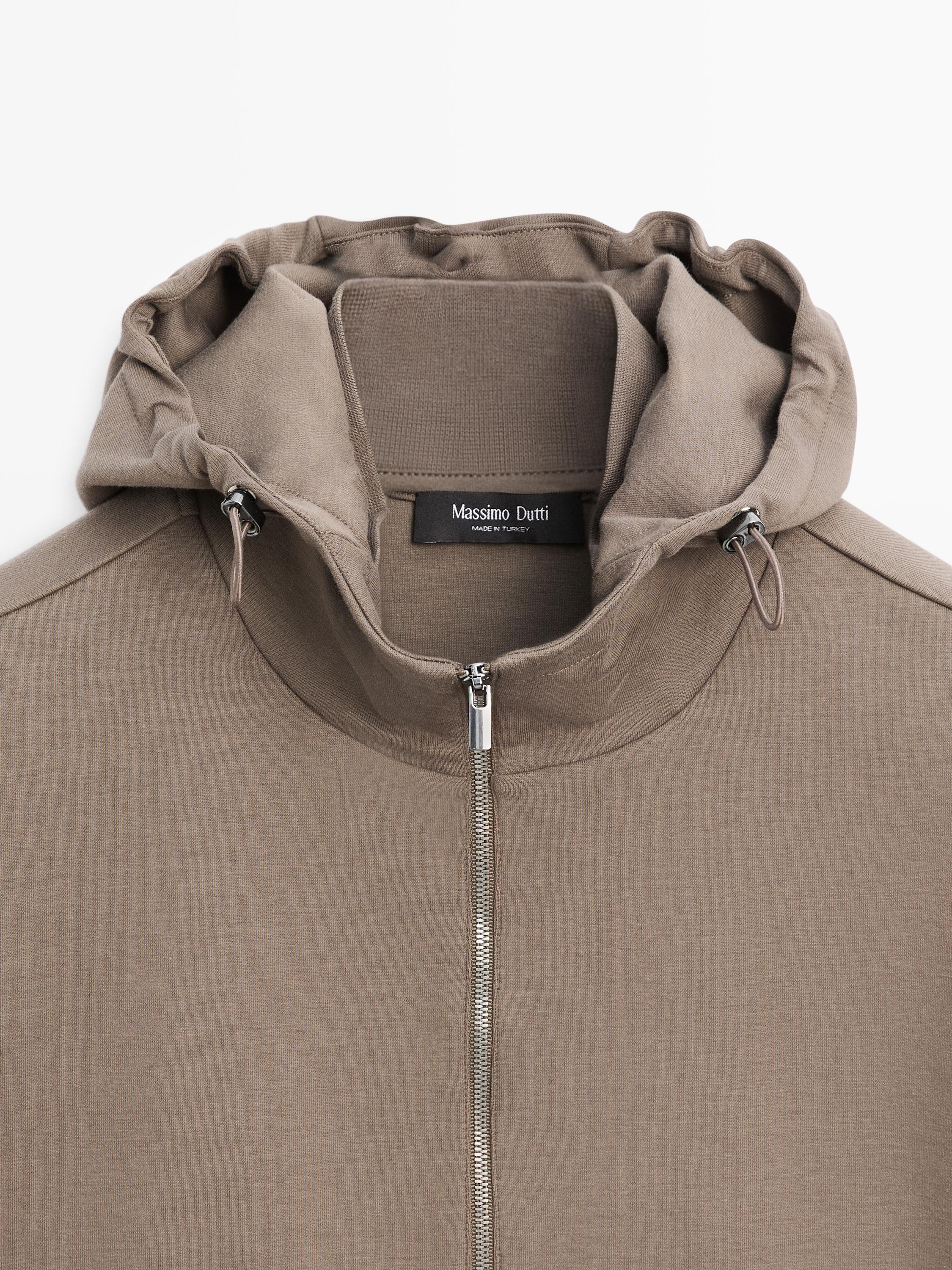 Cotton blend hooded jacket — KHAKI