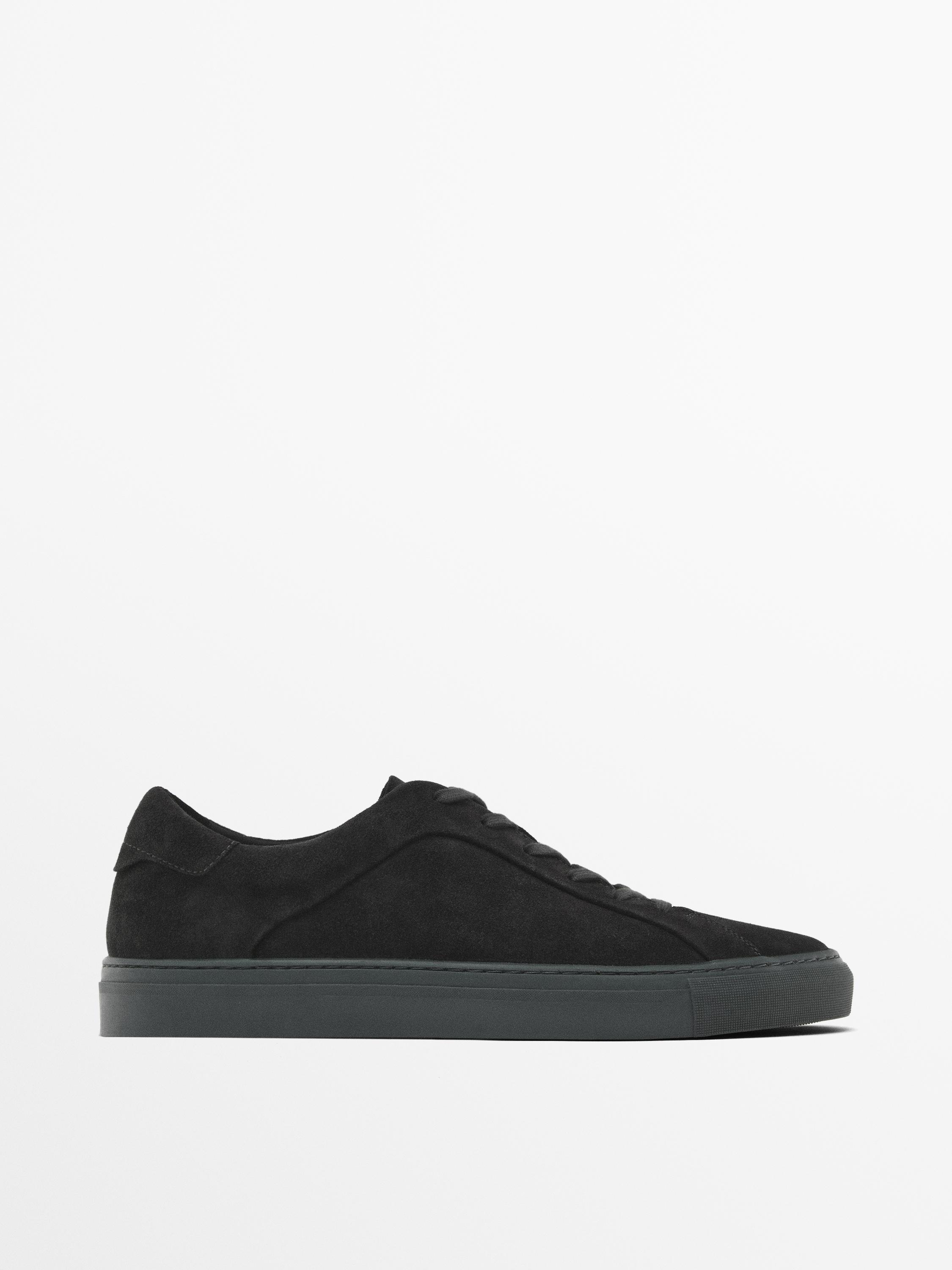 Split suede trainers Dark Grey White Shoes Massimo Dutti