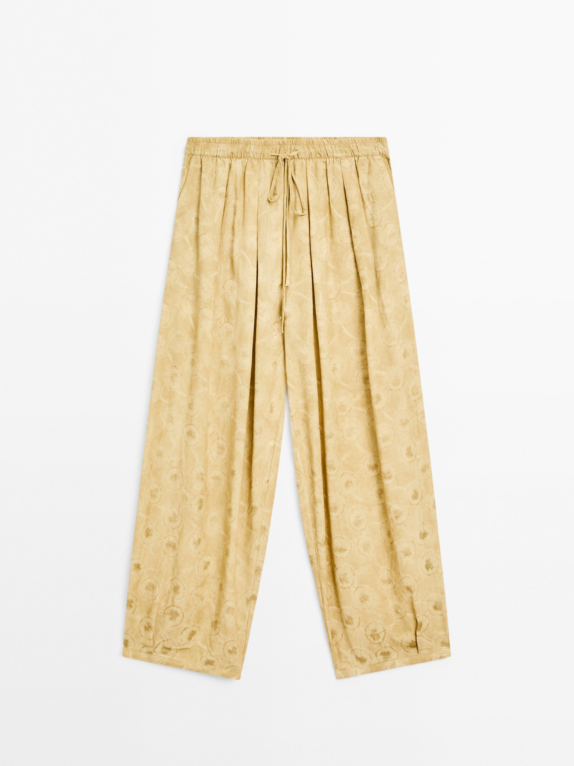 Jacquard print barrel fit trousers