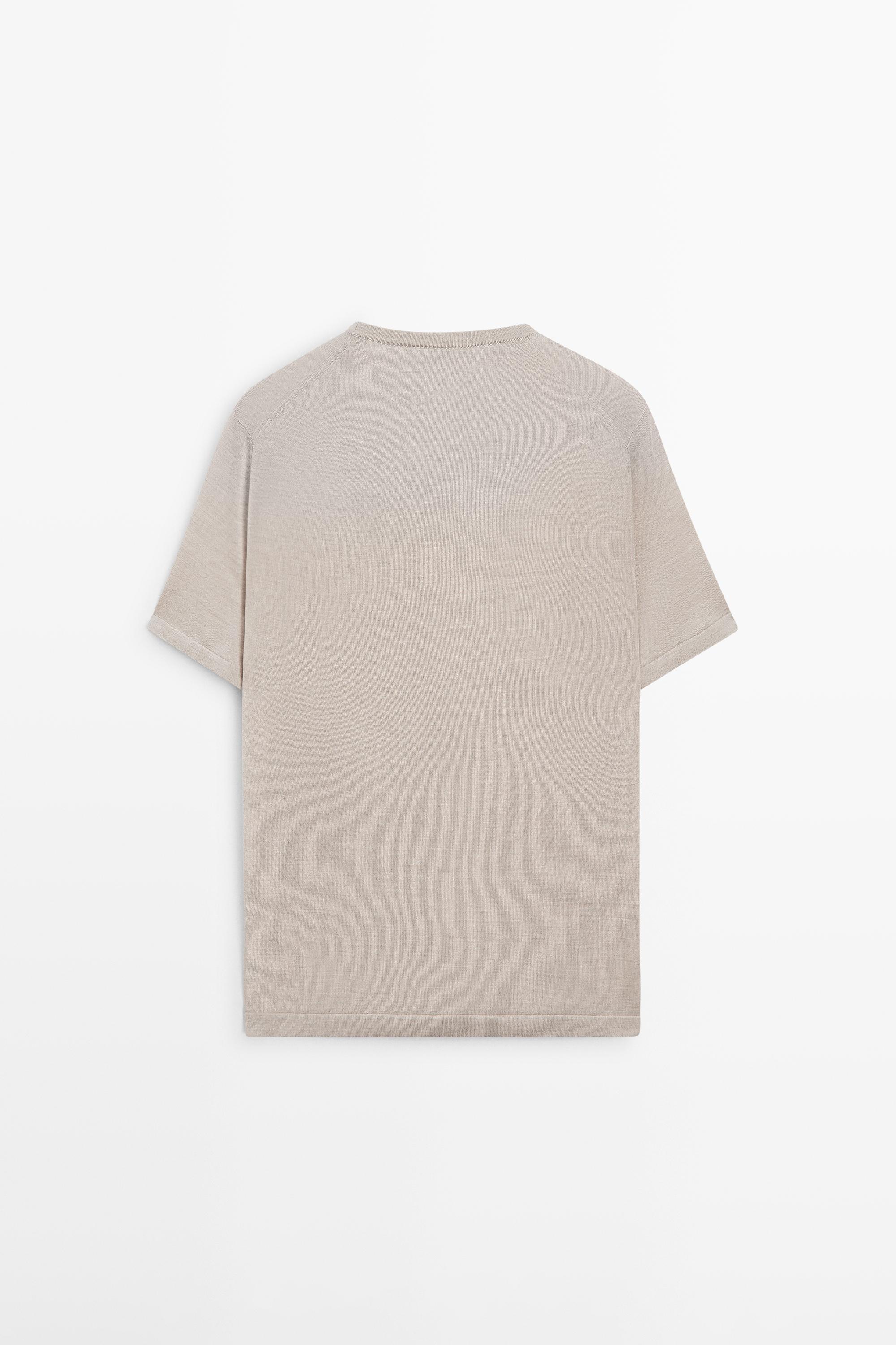 Wool-blend short-sleeve knit sweater — Beige