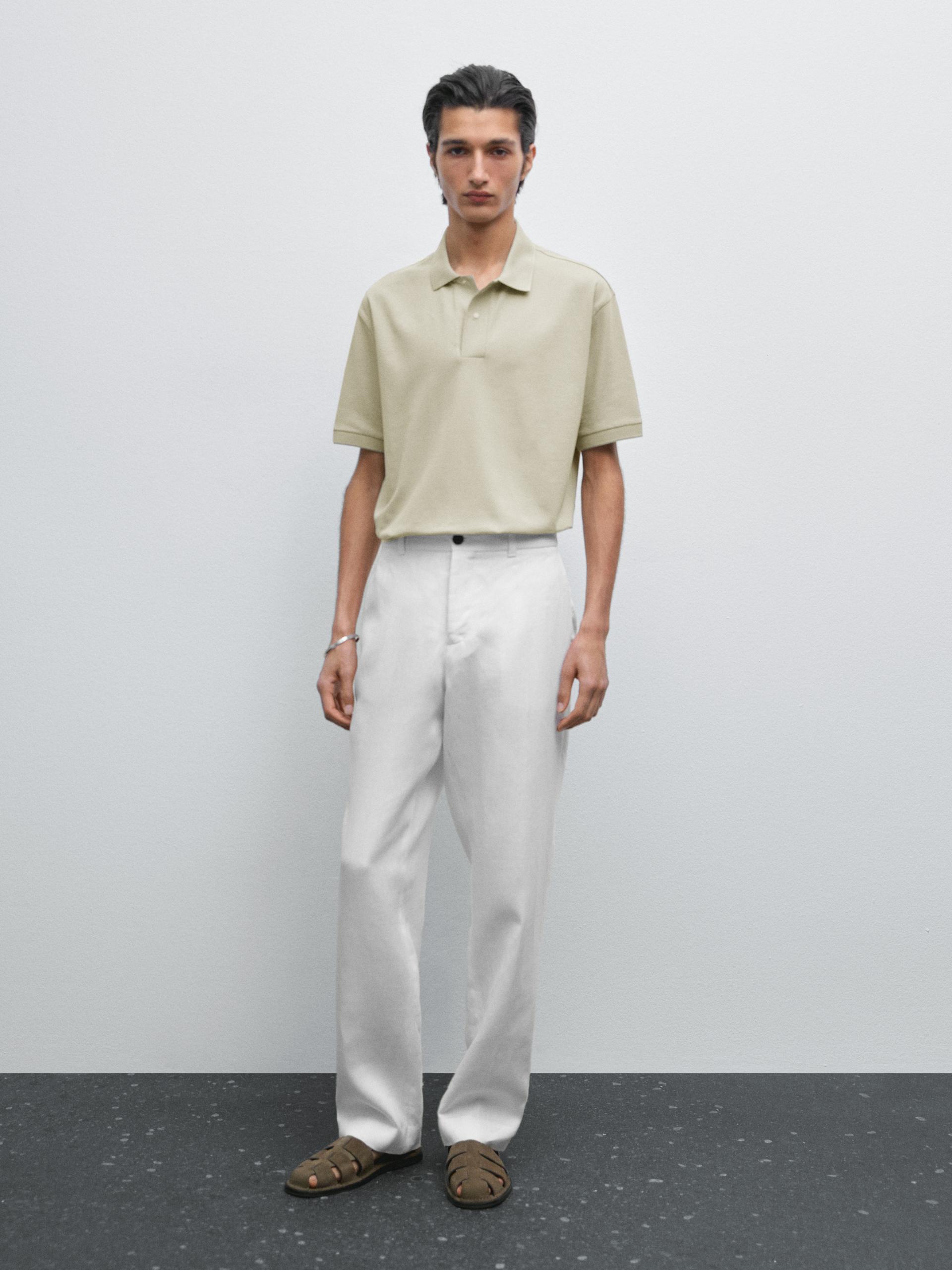 Polo Bouton-Pression En Coton Mélangé - Vert Clair - S - Massimo Dutti - Homme