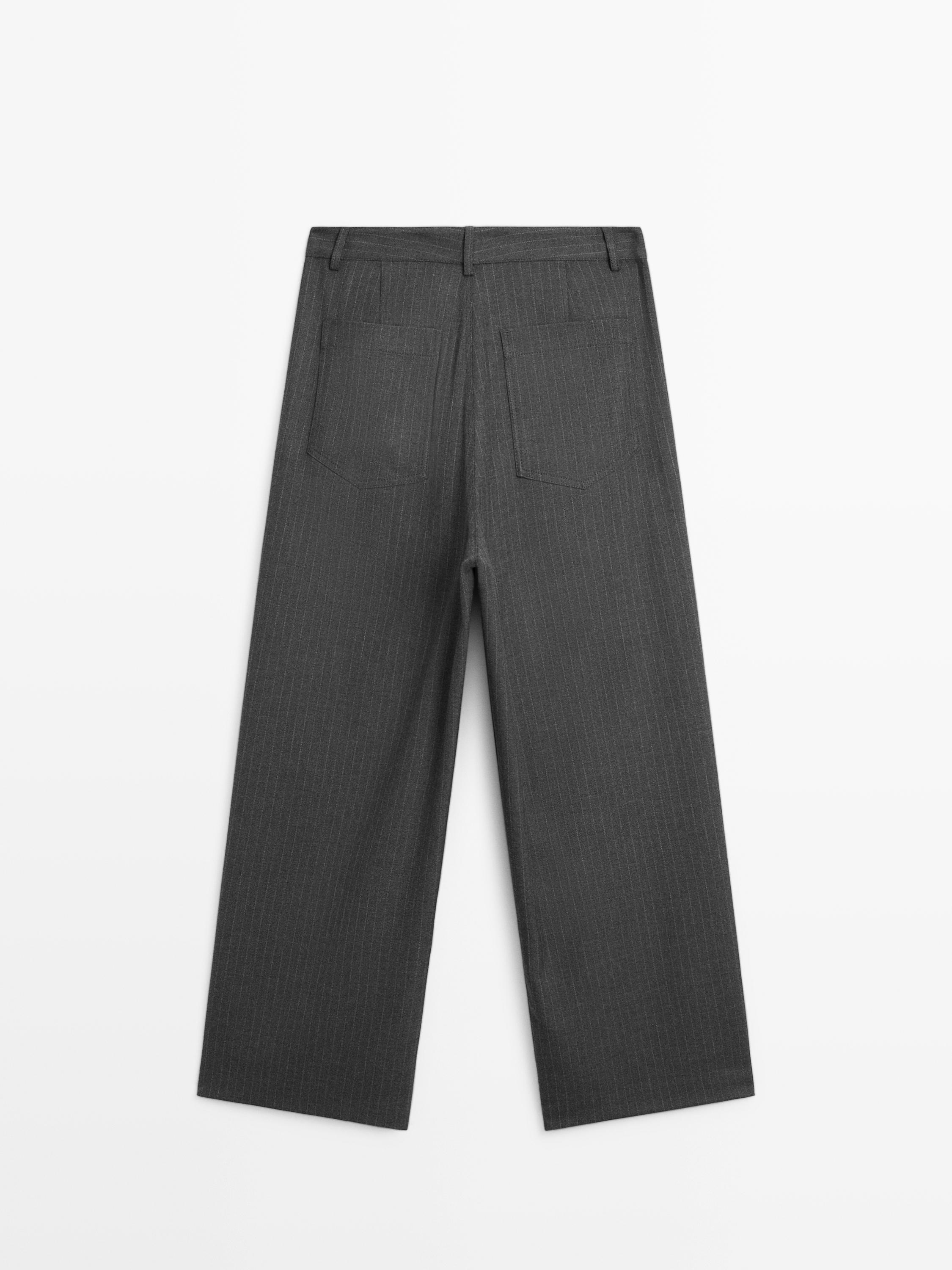 Mid-rise wide-leg pinstripe trousers