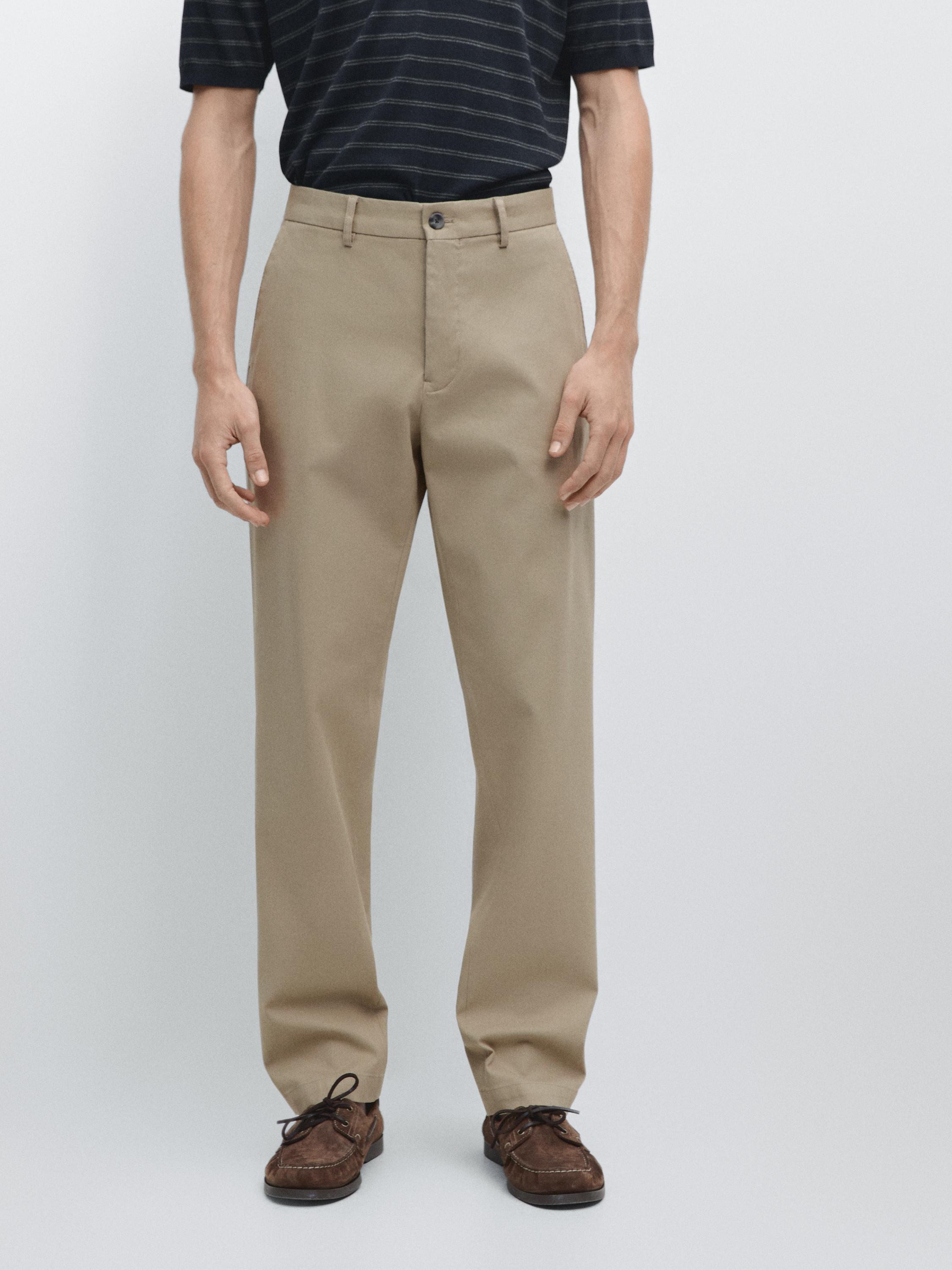 Cotton blend tapered fit trousers — GREEN