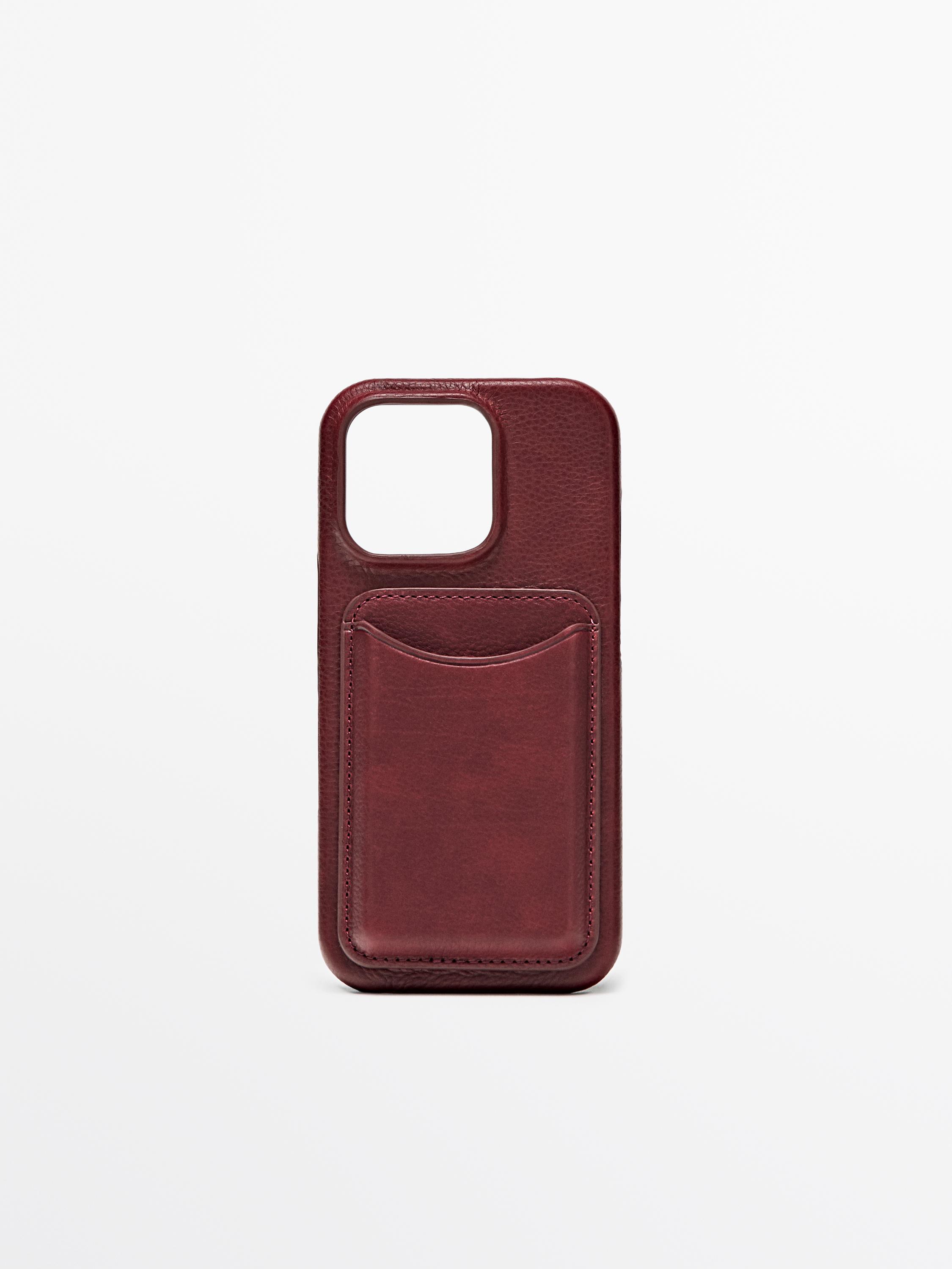 Front view of a red iPhone 16 Pro case with a back pocket.