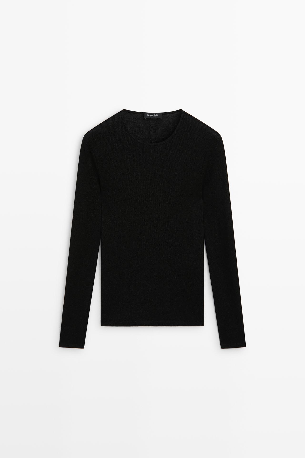 Ribbed long sleeve T-shirt — BLACK