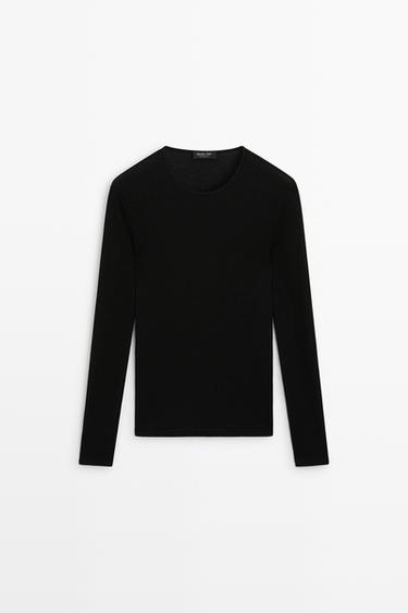 Ribbed long sleeve T-shirt — BLACK 1