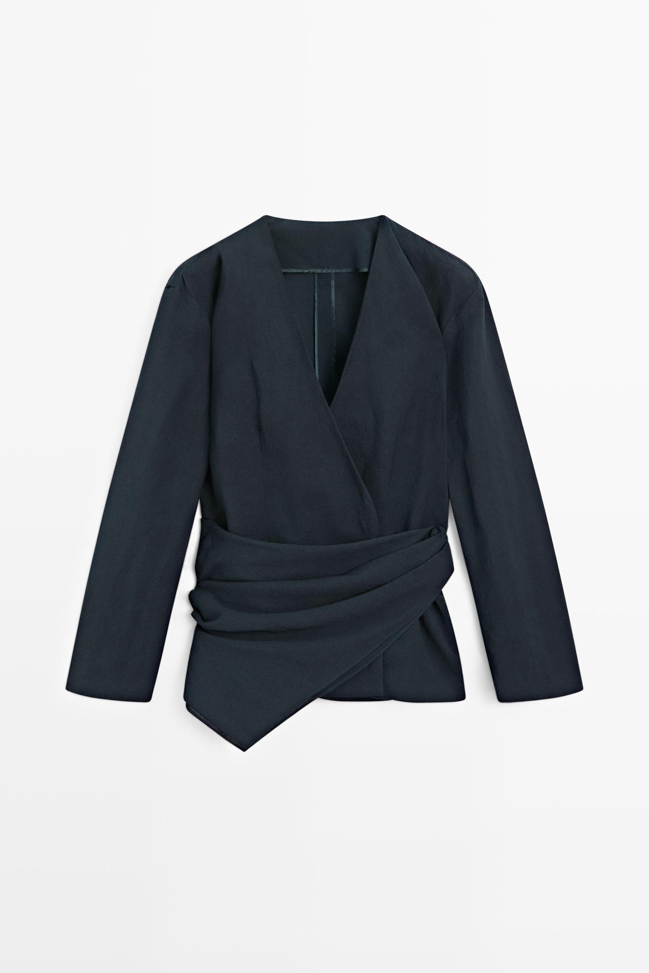 Lightweight wrap blouse with sash detail — DEEP BLUE