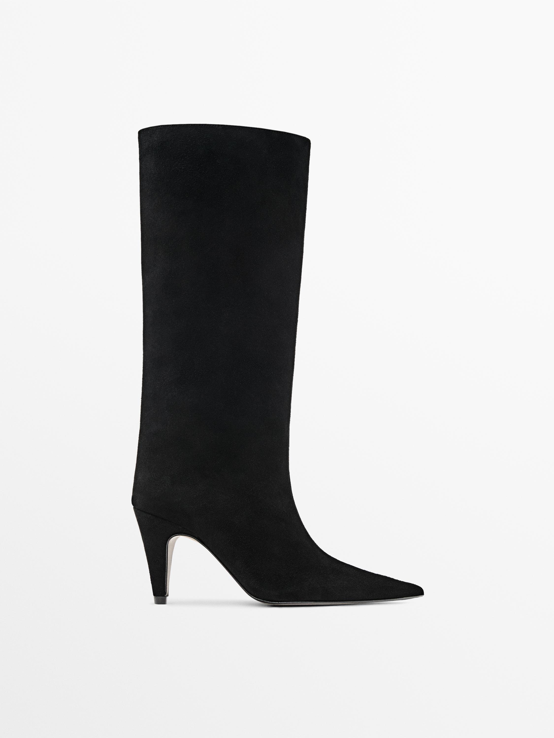 Heeled suede boots Studio · Black · Shoes Massimo Dutti