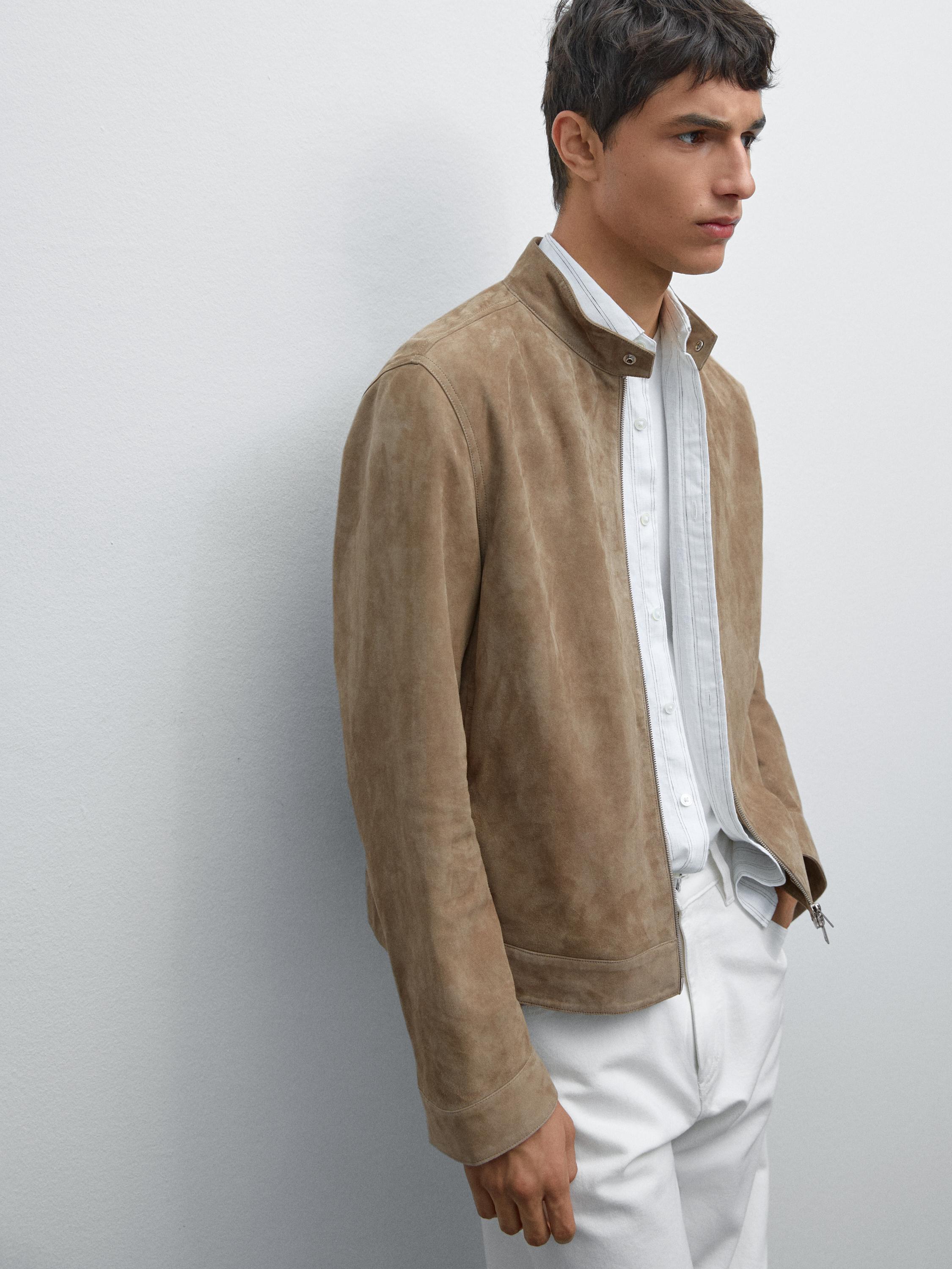 Veste courte en cuir caprin finition daim
