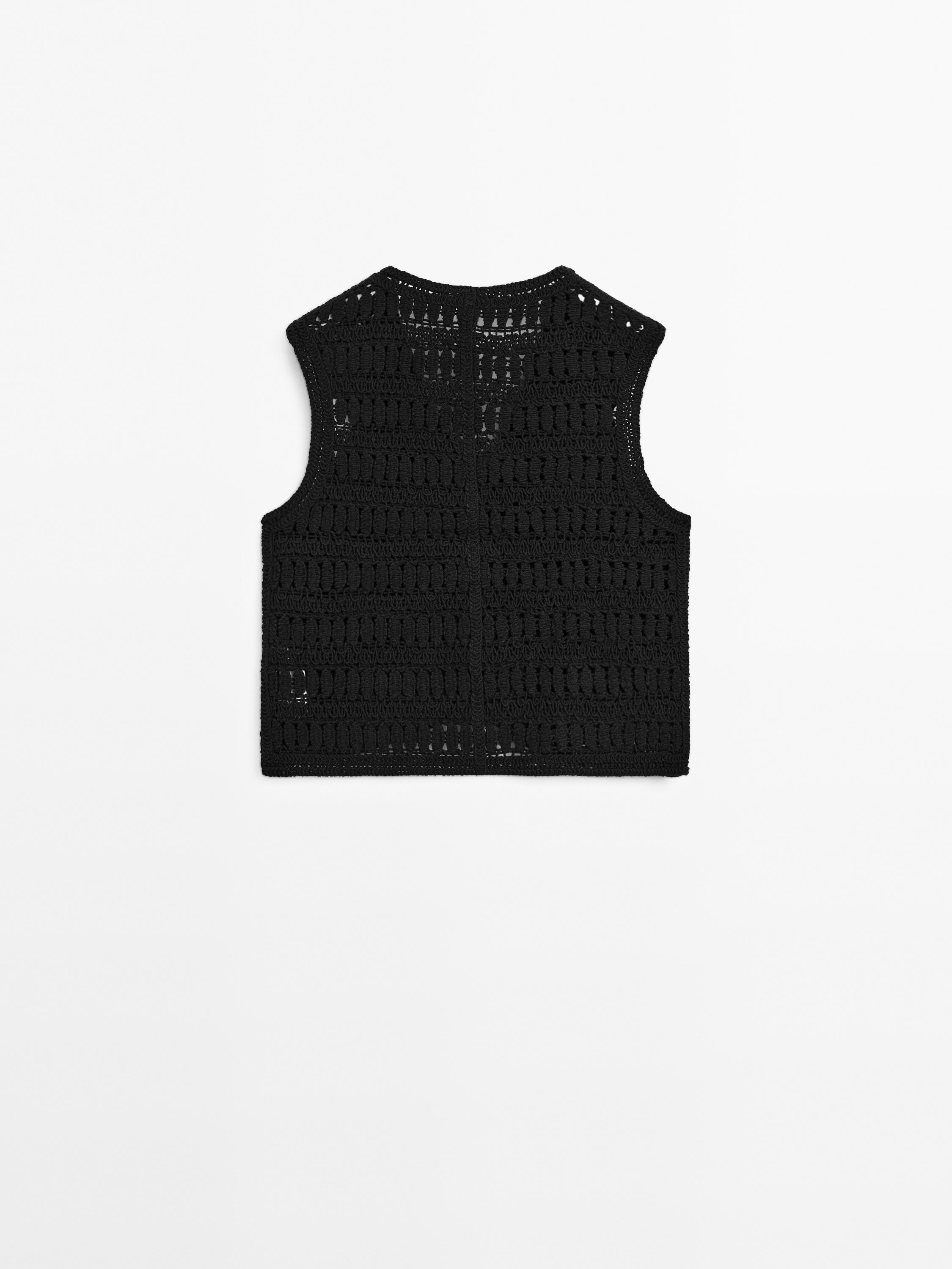 Embellished crochet knit vest