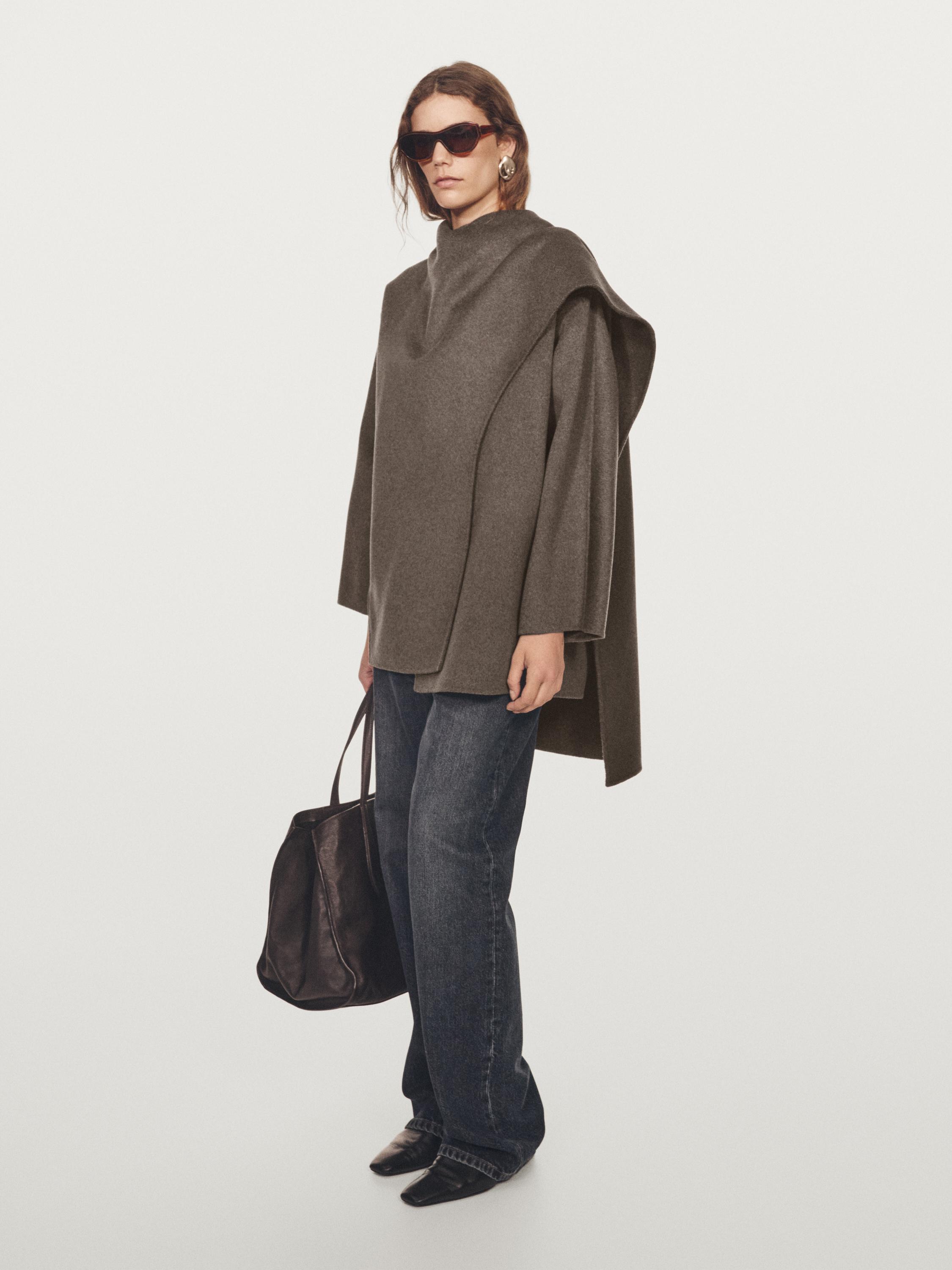 Mid-length wool blend coat with scarf
