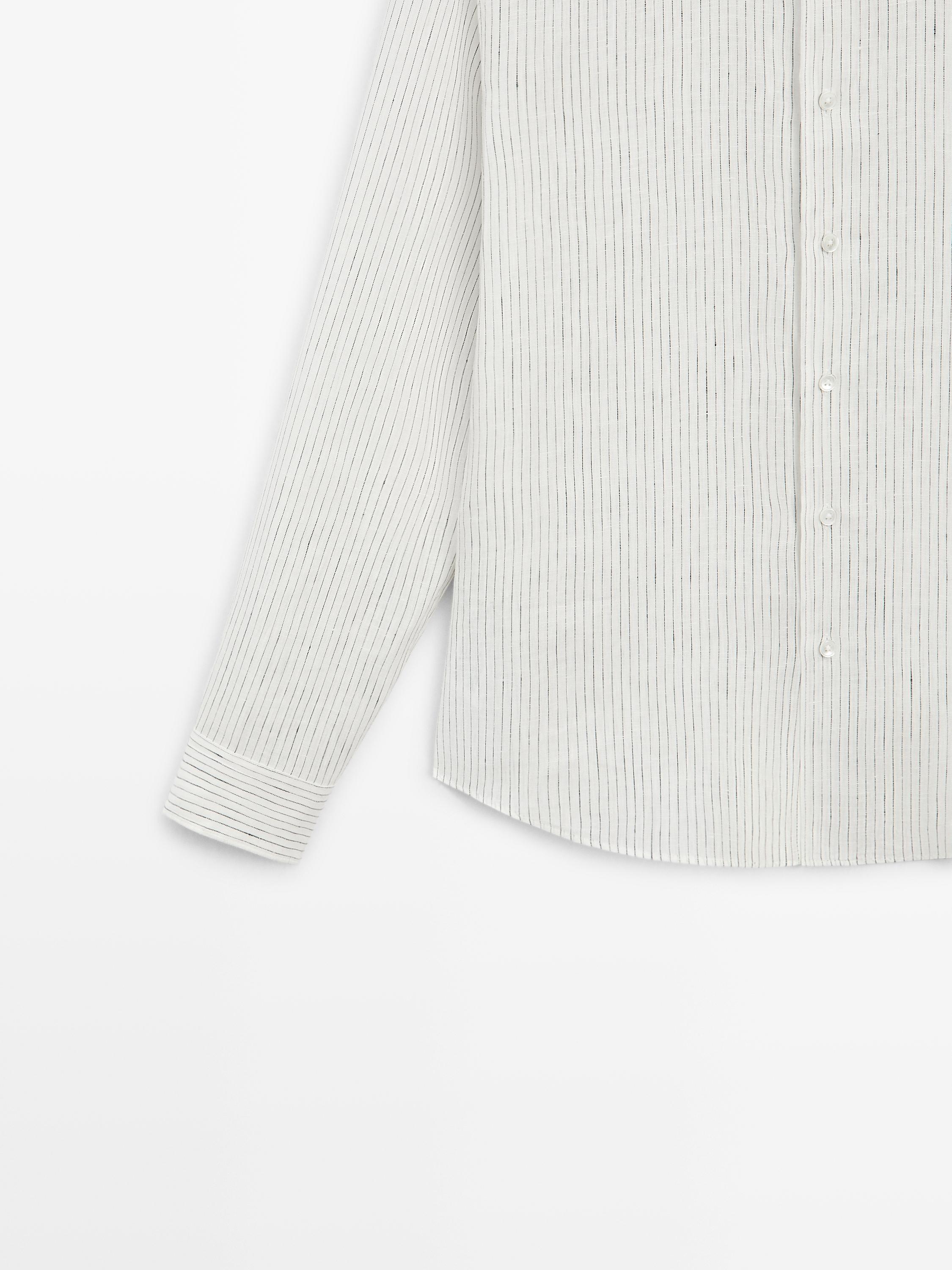 Regular fit striped linen shirt — WHITE
