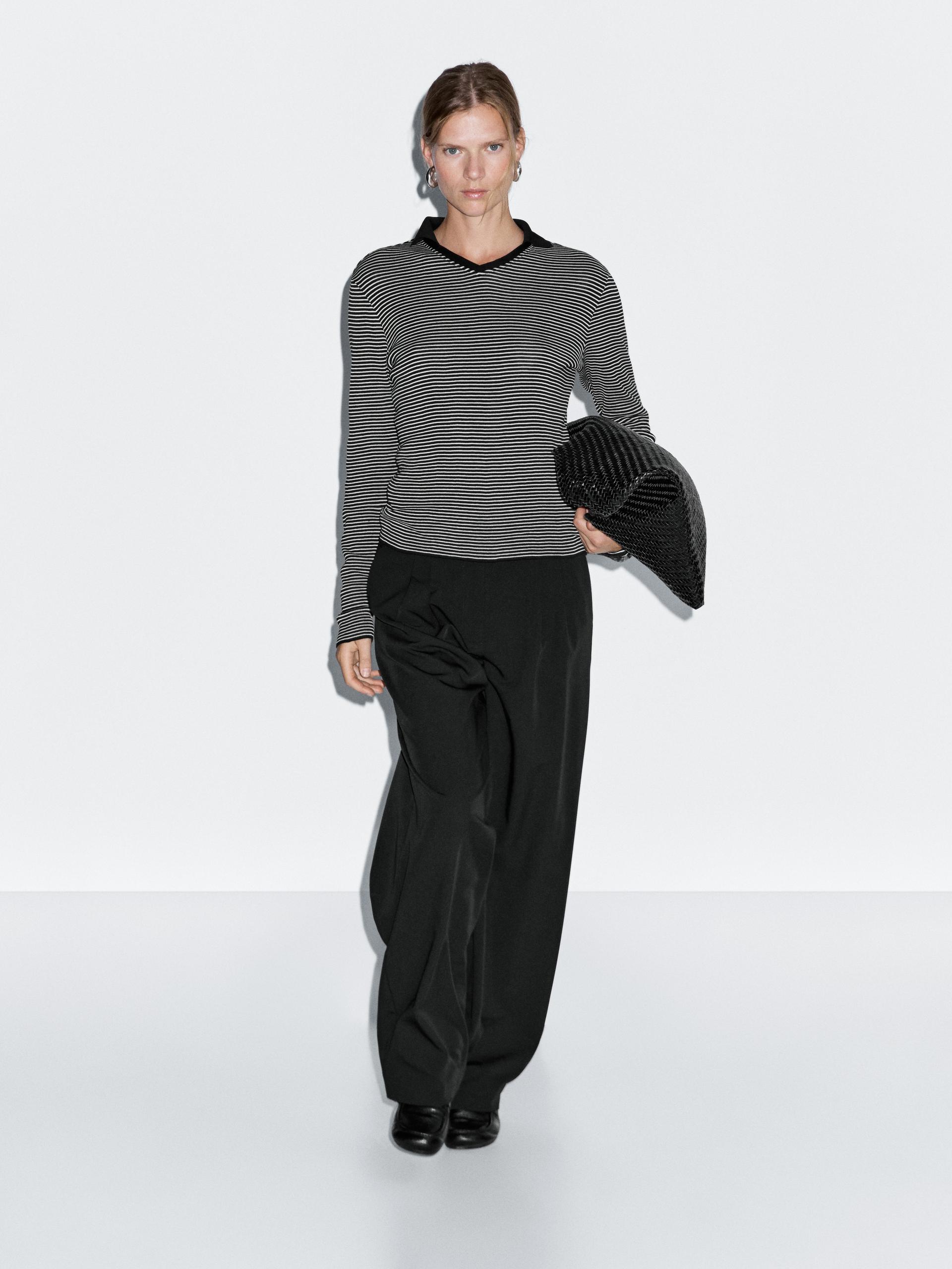 Polo A Maniche Lunghe A Righe - Nero - S - Massimo Dutti - Femminile