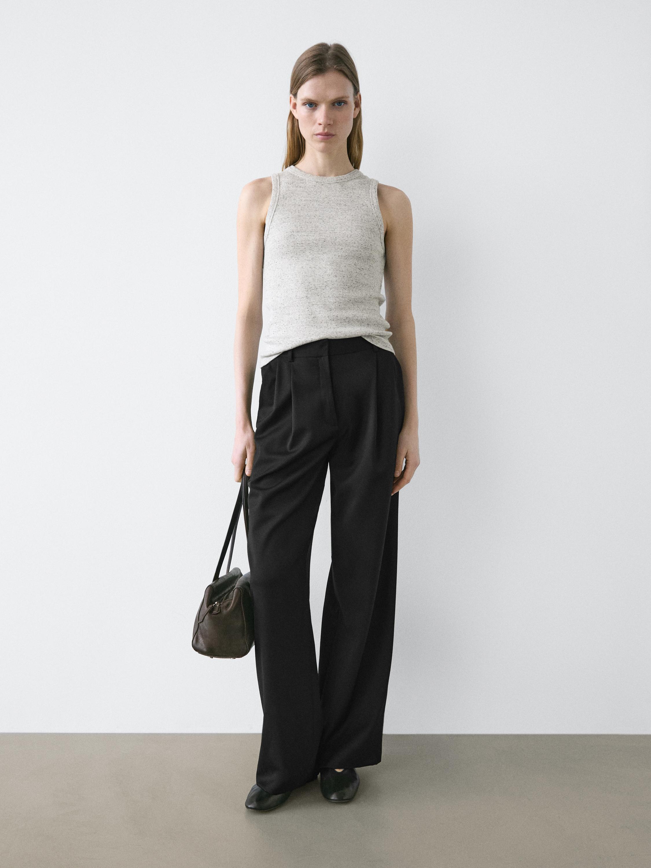 Extra fine wool pleated pants — BLACK