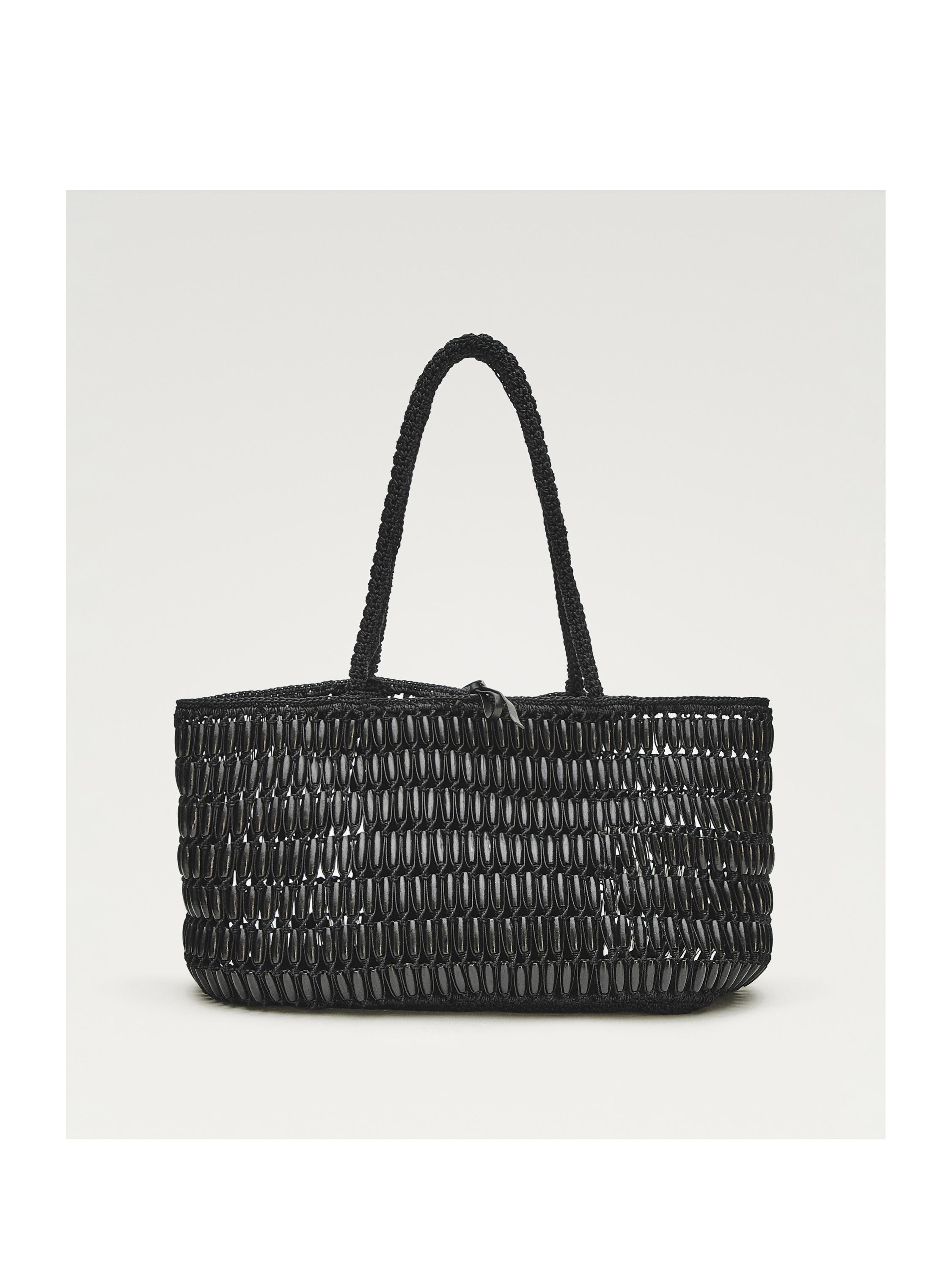 Tote bag with wooden details — BLACK