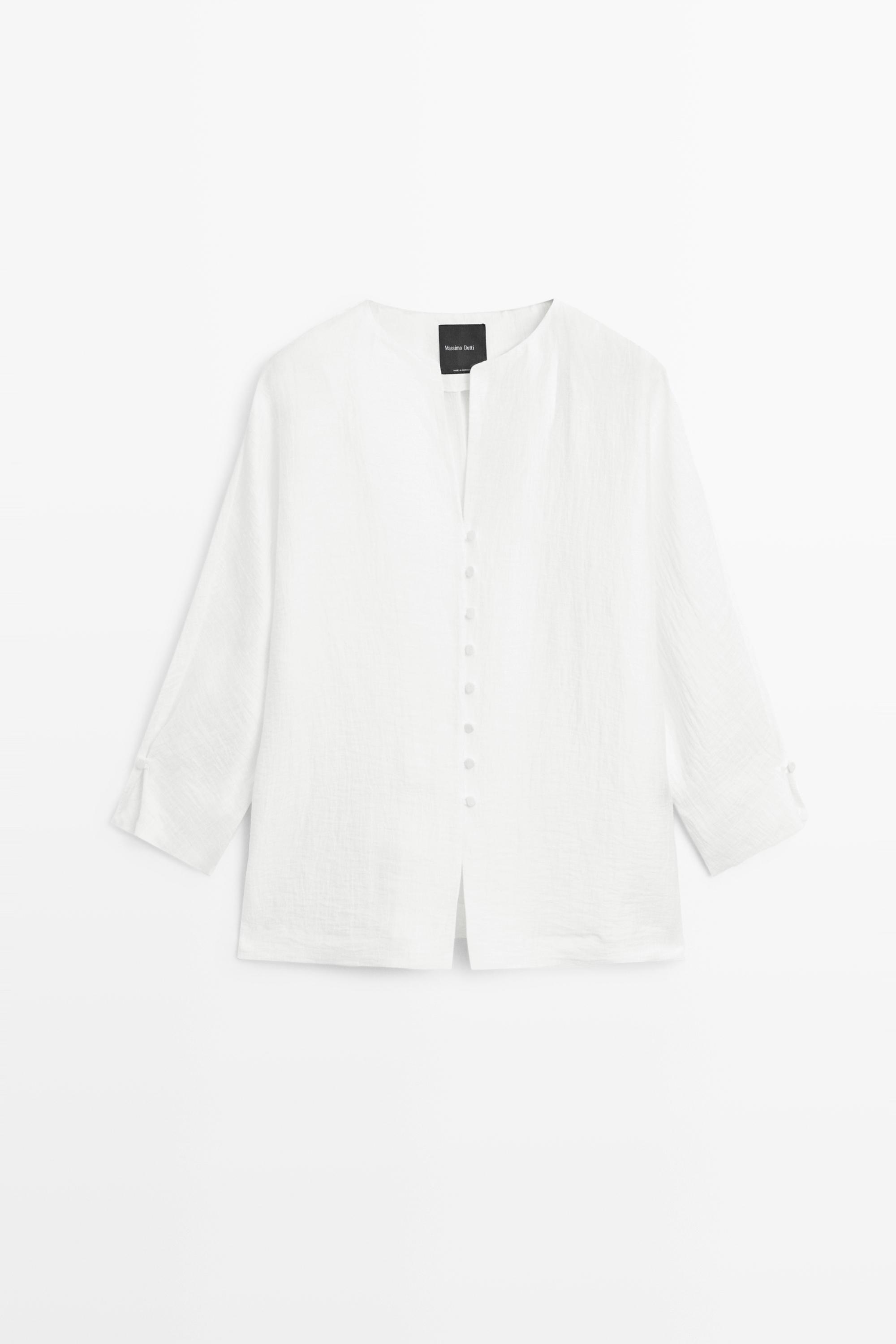 Linen blend overshirt with buttons — WHITE