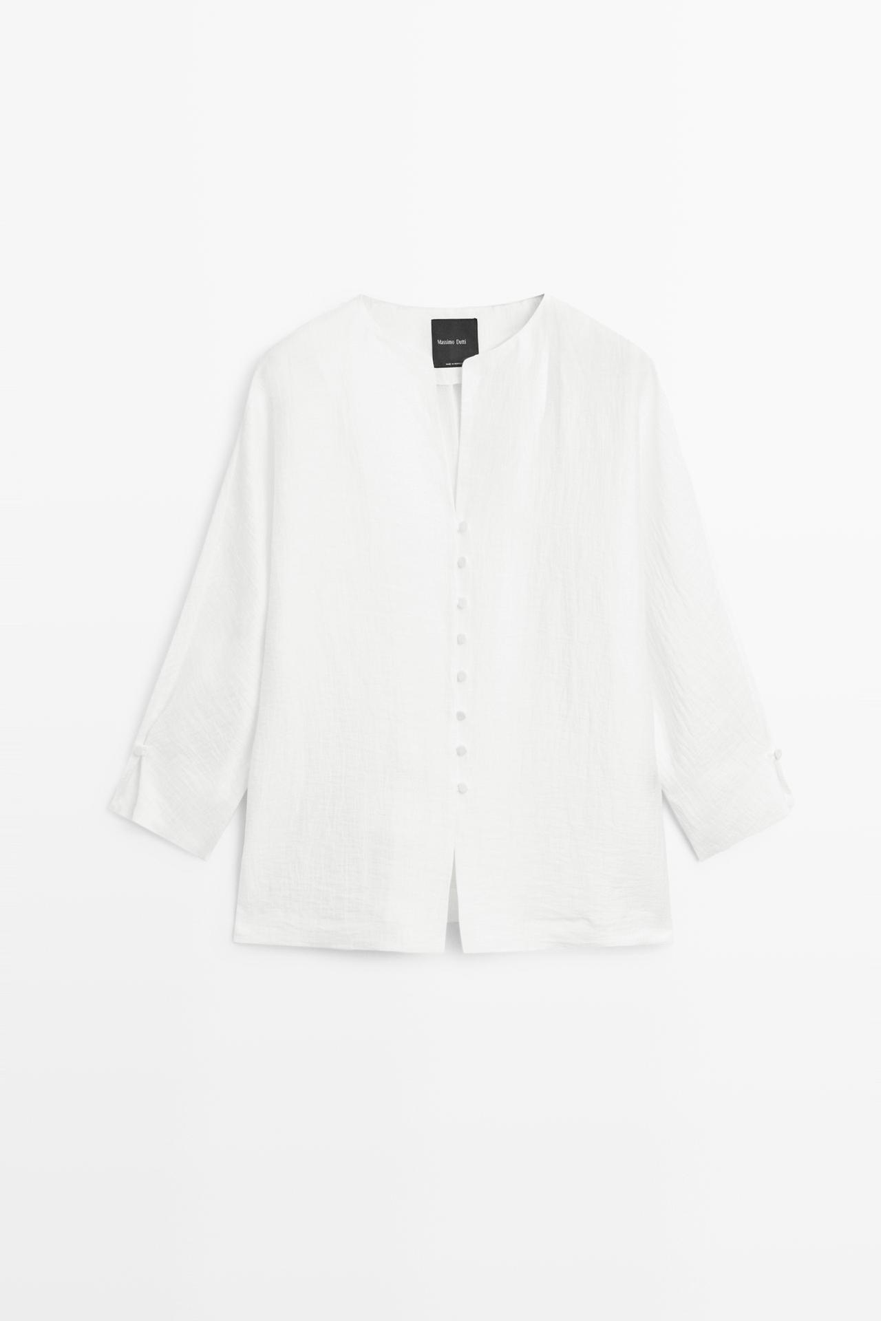 Linen blend overshirt with buttons — WHITE