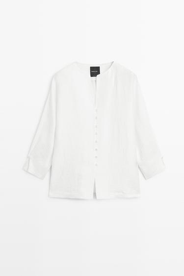 Linen blend overshirt with buttons — WHITE 2