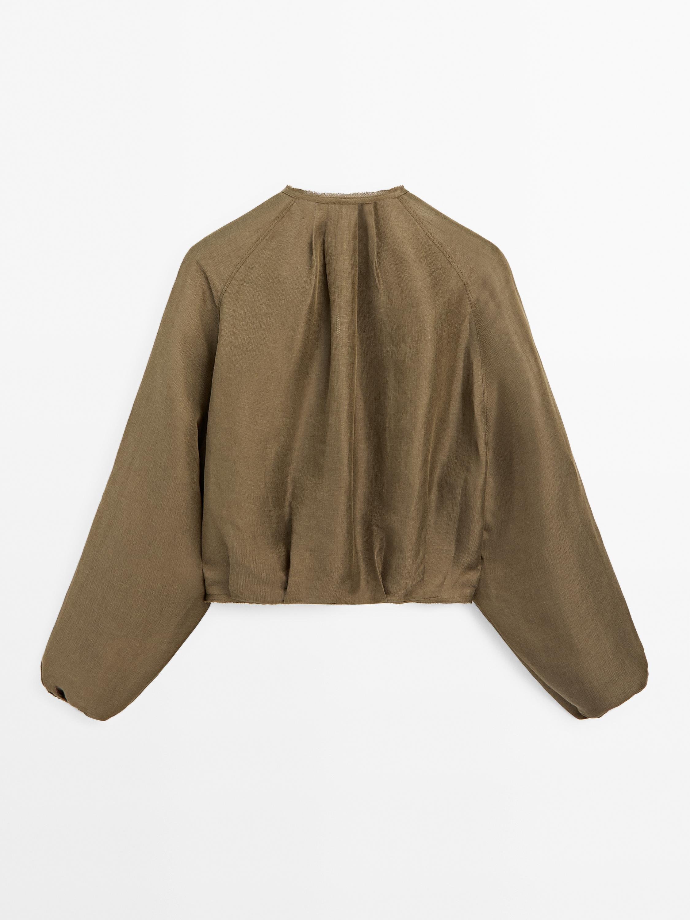Frayed linen and silk bomber jacket