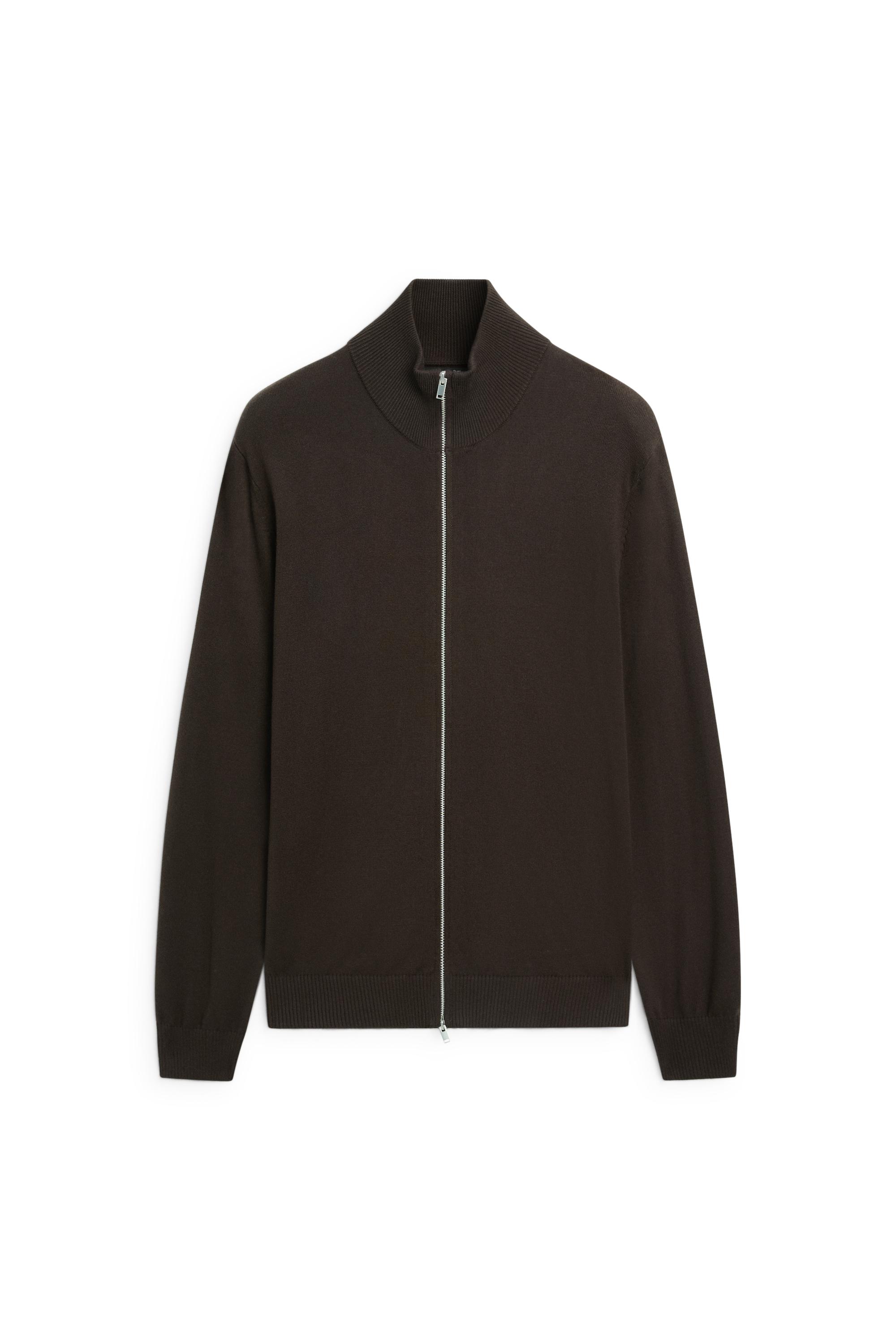 100% cotton knit cardigan — BROWN MARL