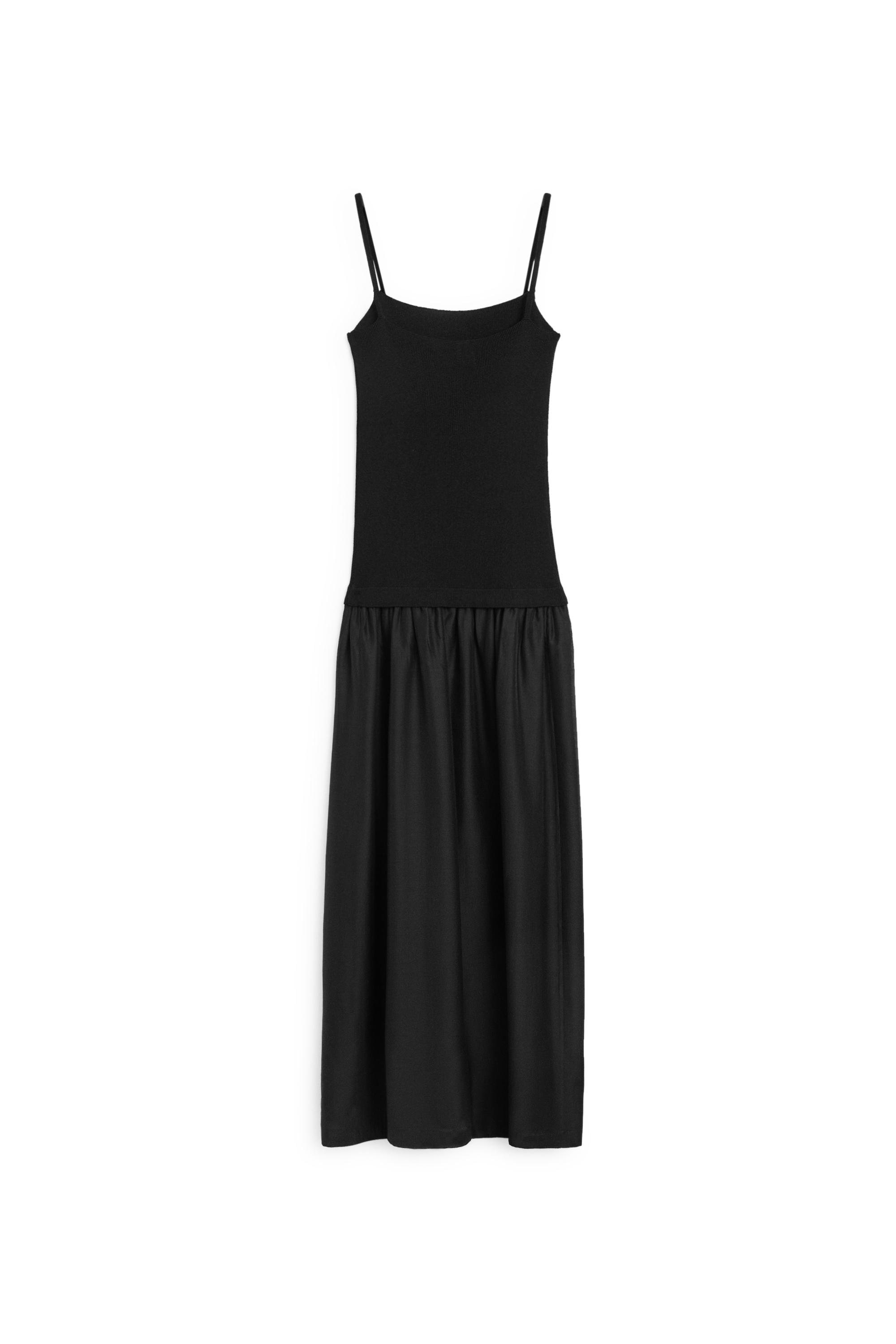 Combined strap midi dress — BLACK