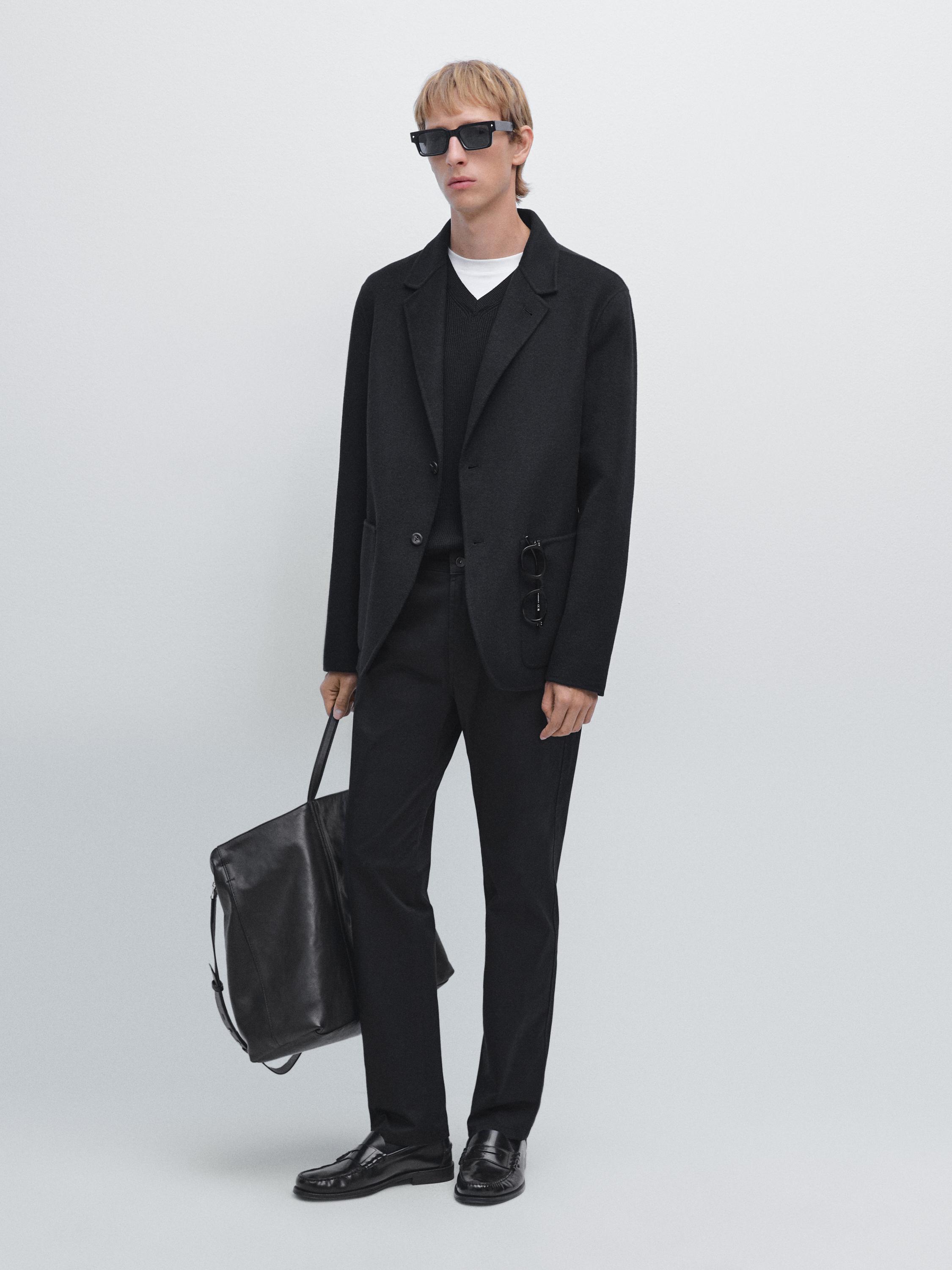 Slim-fit lightweight textured weave denim trousers
