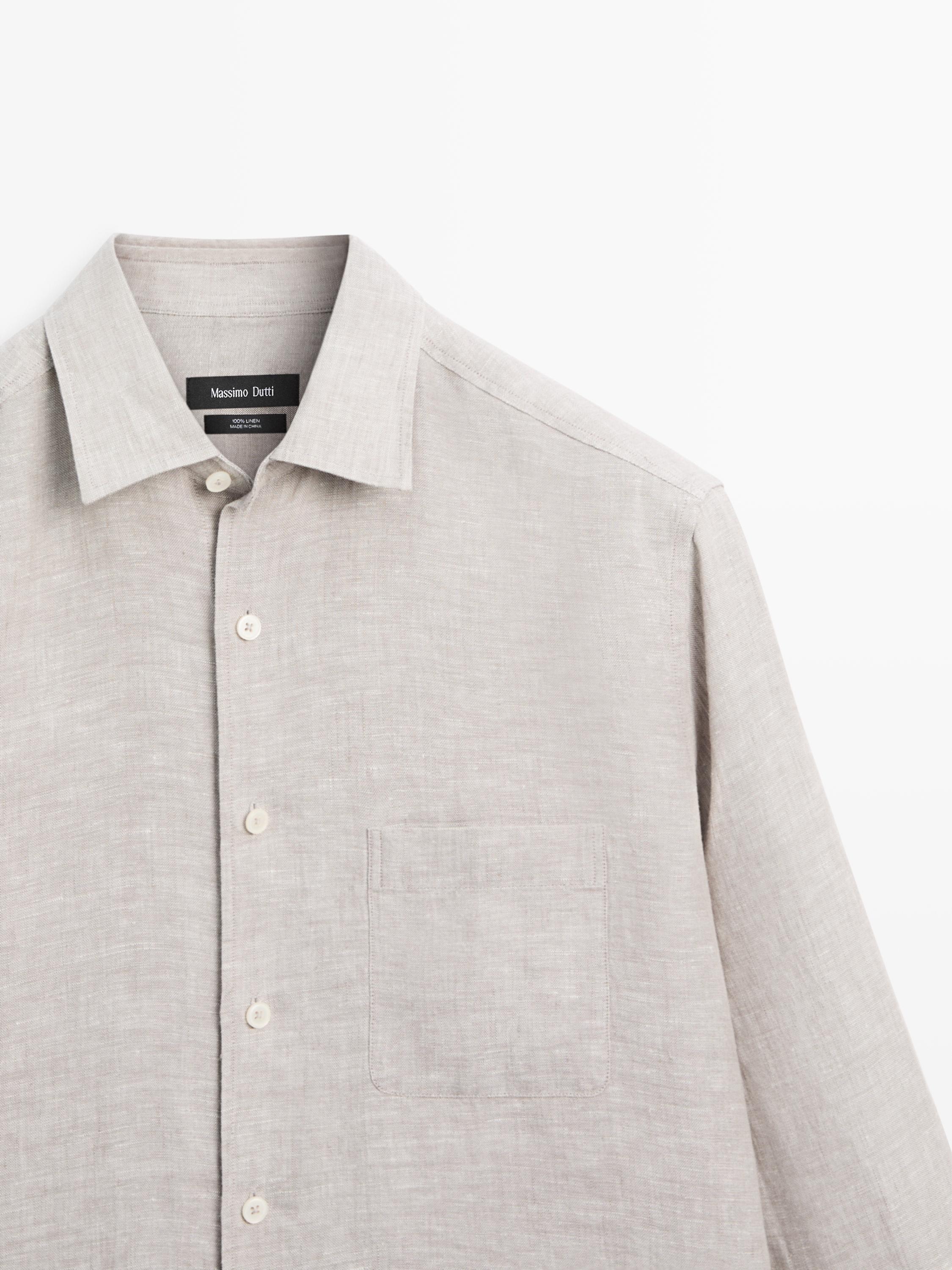 Regular fit linen shirt with pocket — MINK