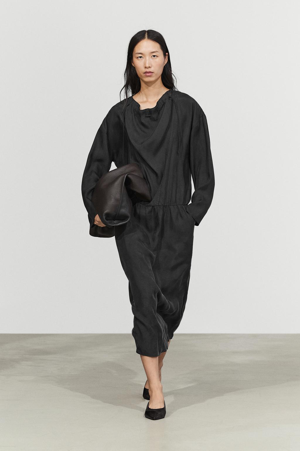 Fluid midi dress with neck detail