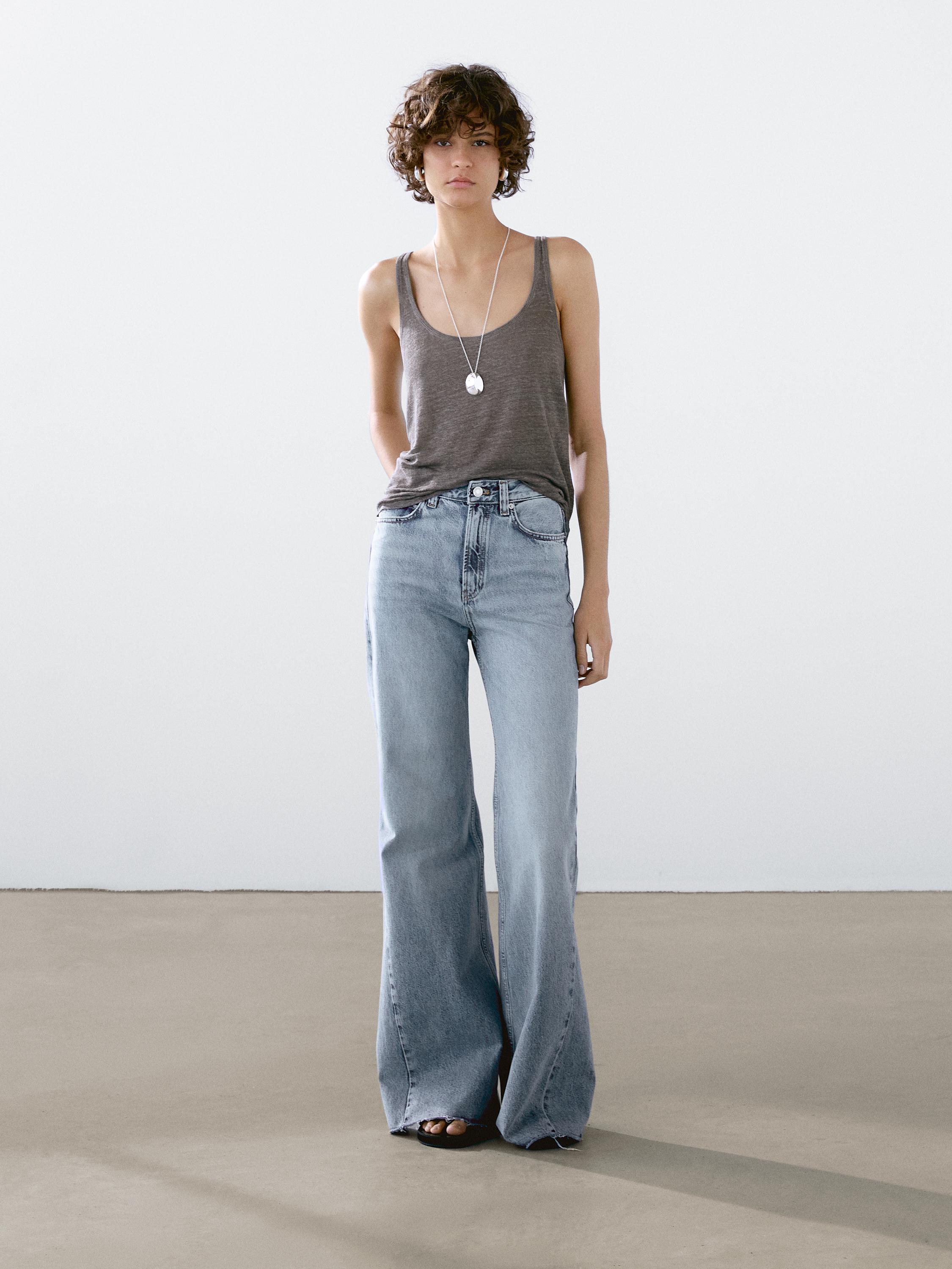 Strappy top with linen fabric detail