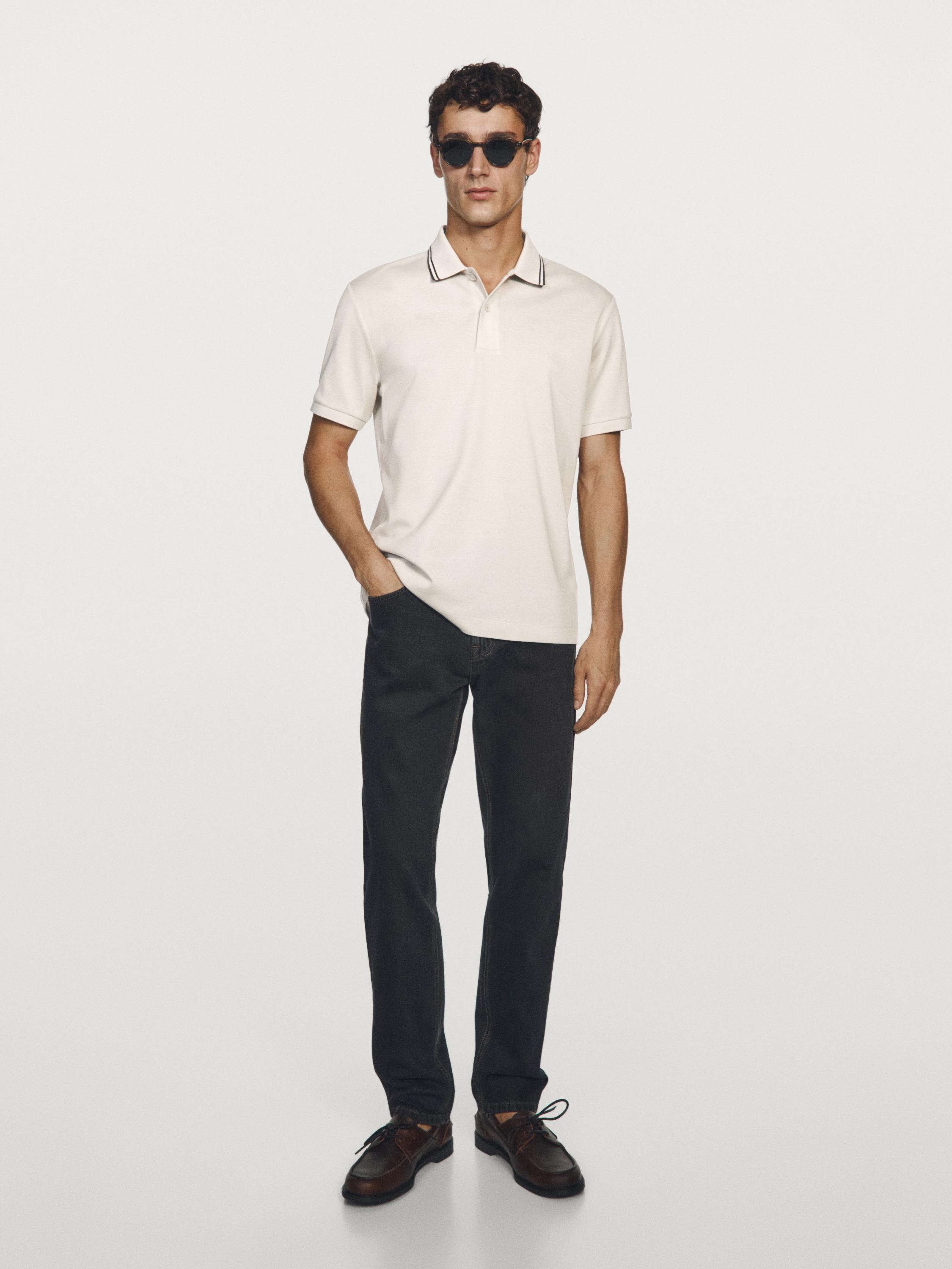 Short sleeve polo shirt with contrast detail — CREAM