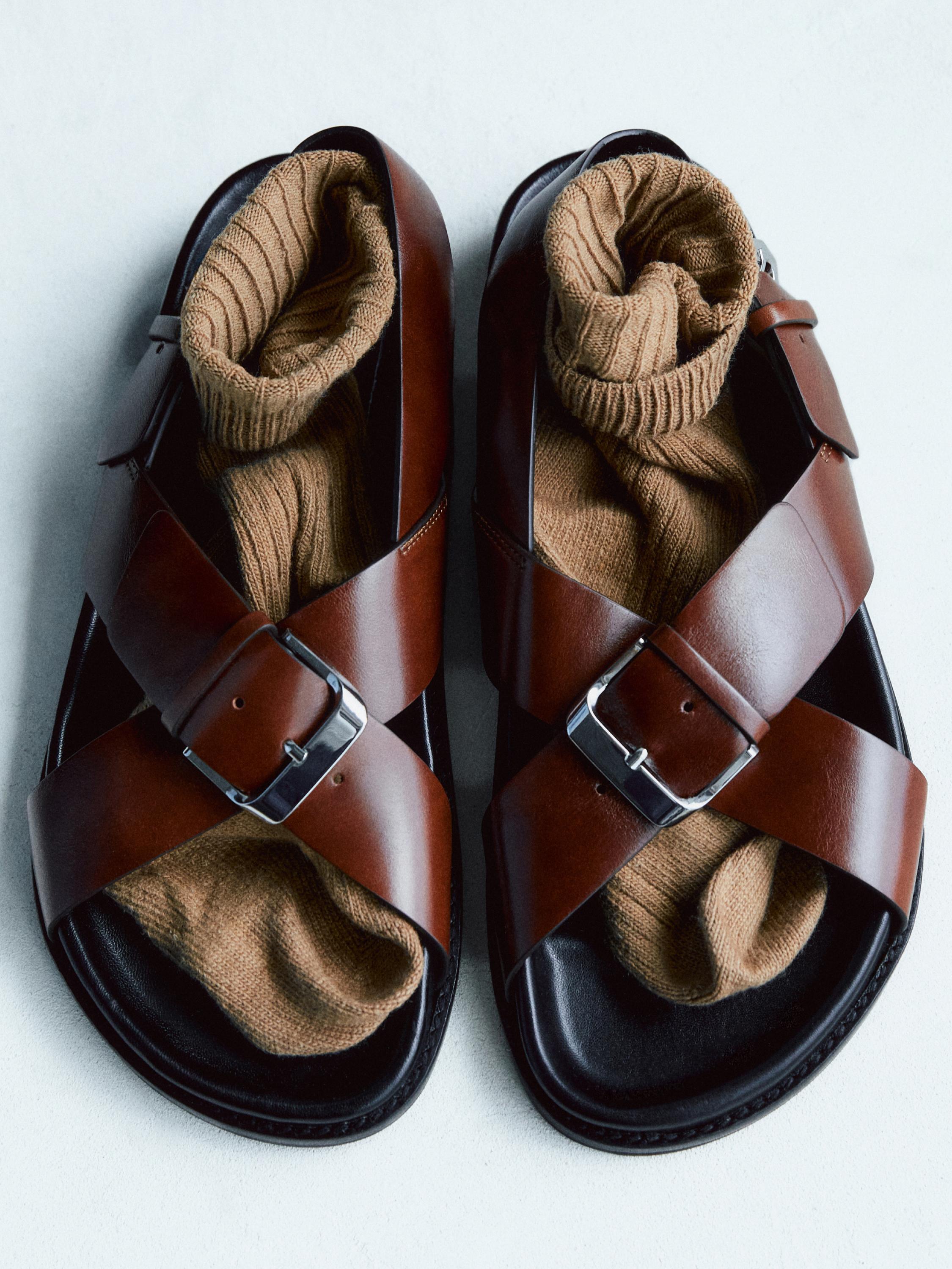 Leather crossover sandals
