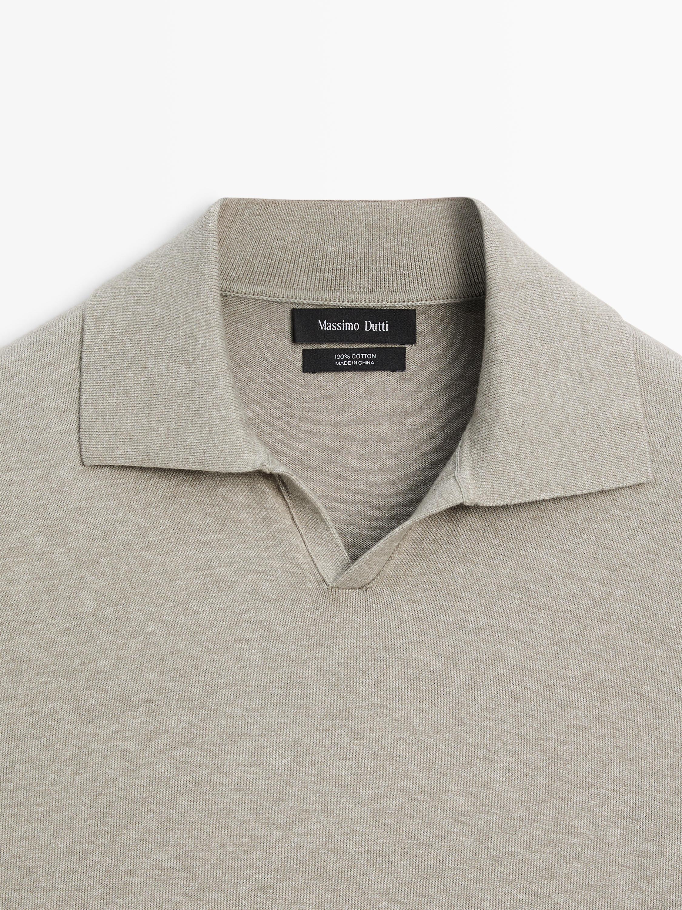 Cotton knit polo sweater — Greyish green