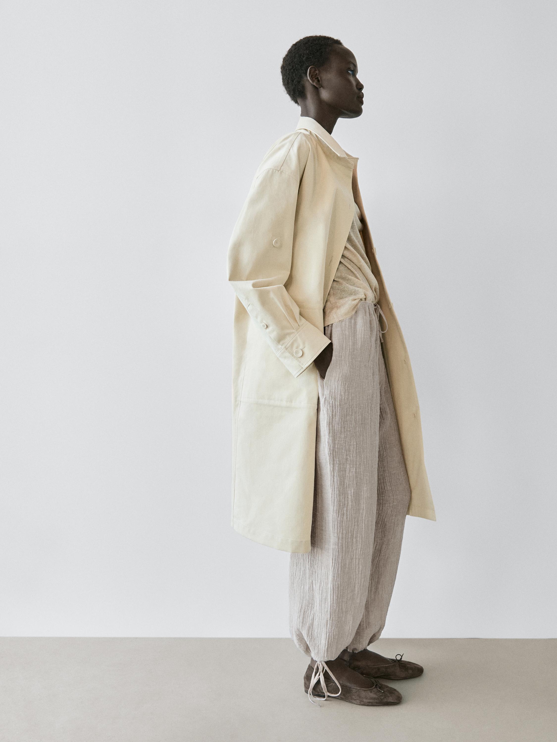 100% linen waffle-knit sarouel trousers — SAND