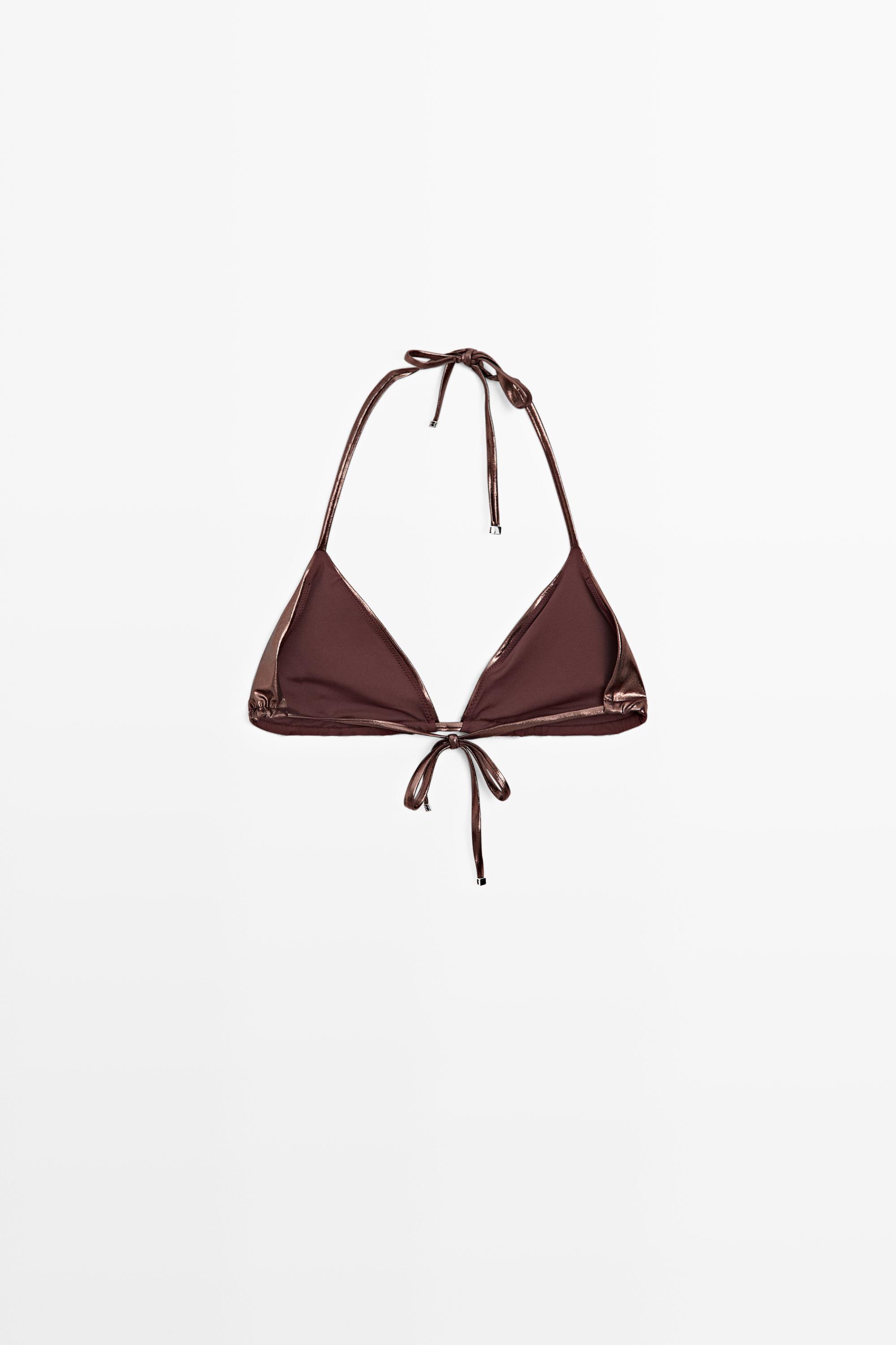 Metallic triangle bikini set — BROWN