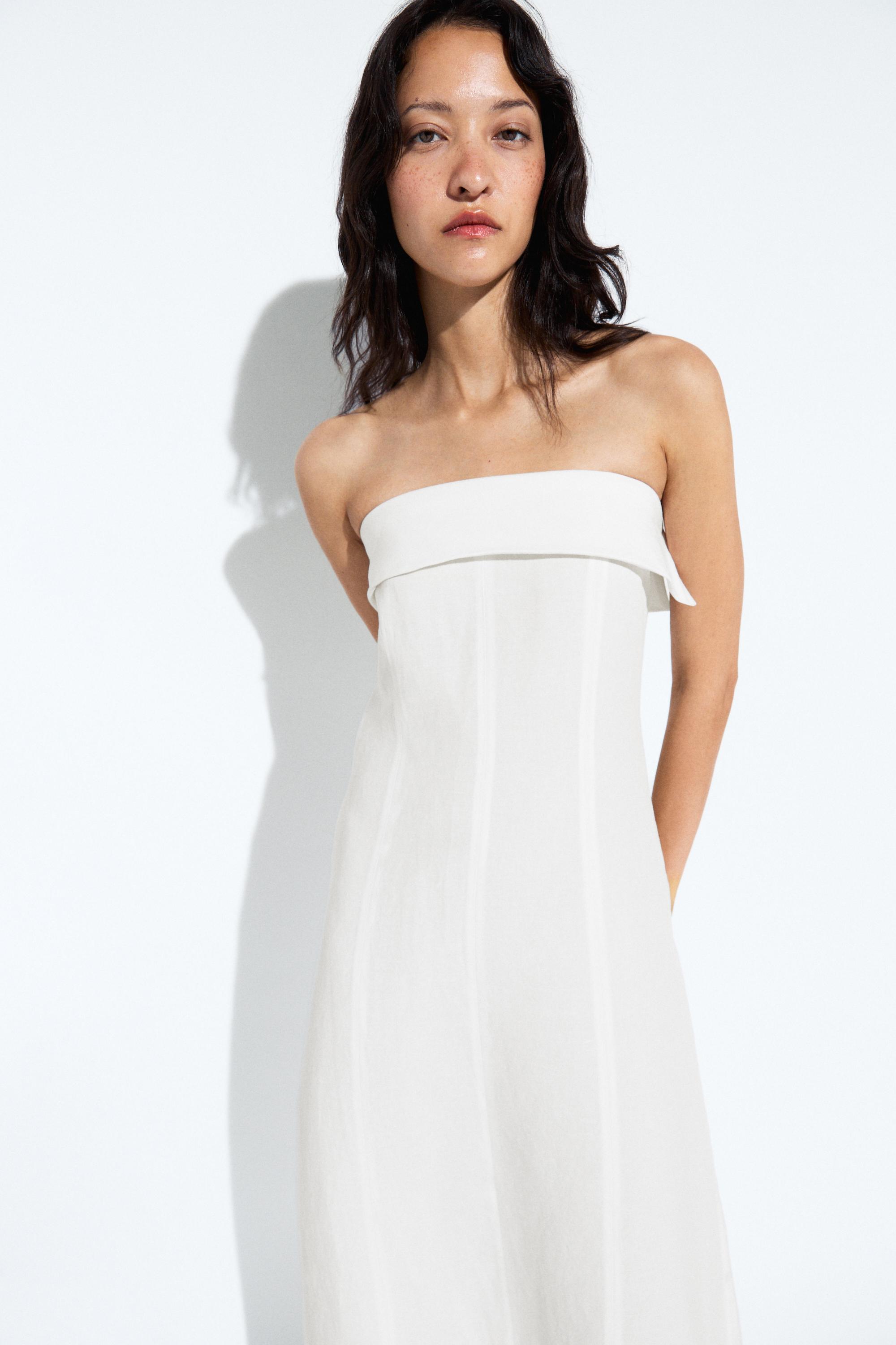 Linen strapless midi dress