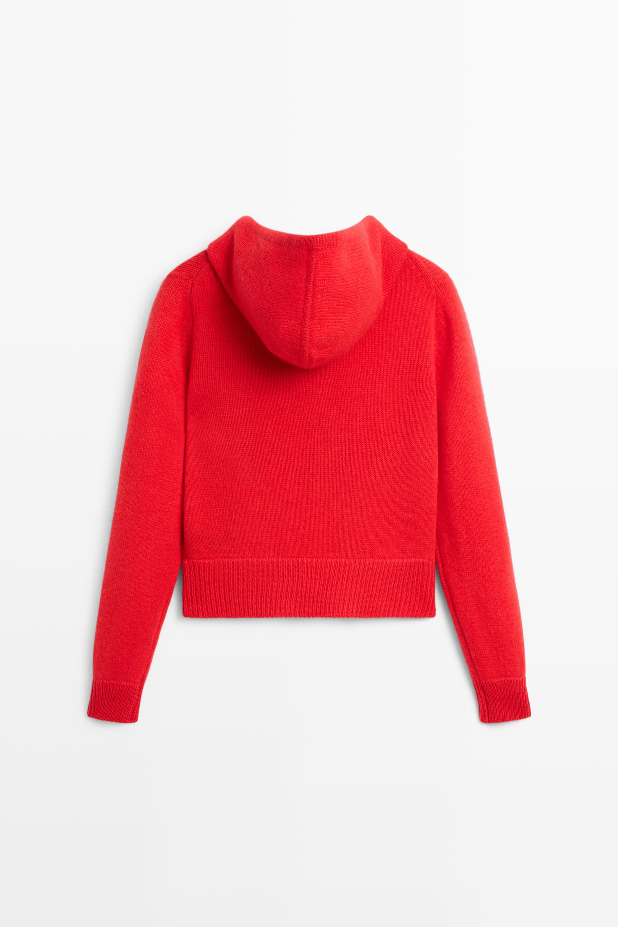 100% cashmere hooded zip-up cardigan — RED