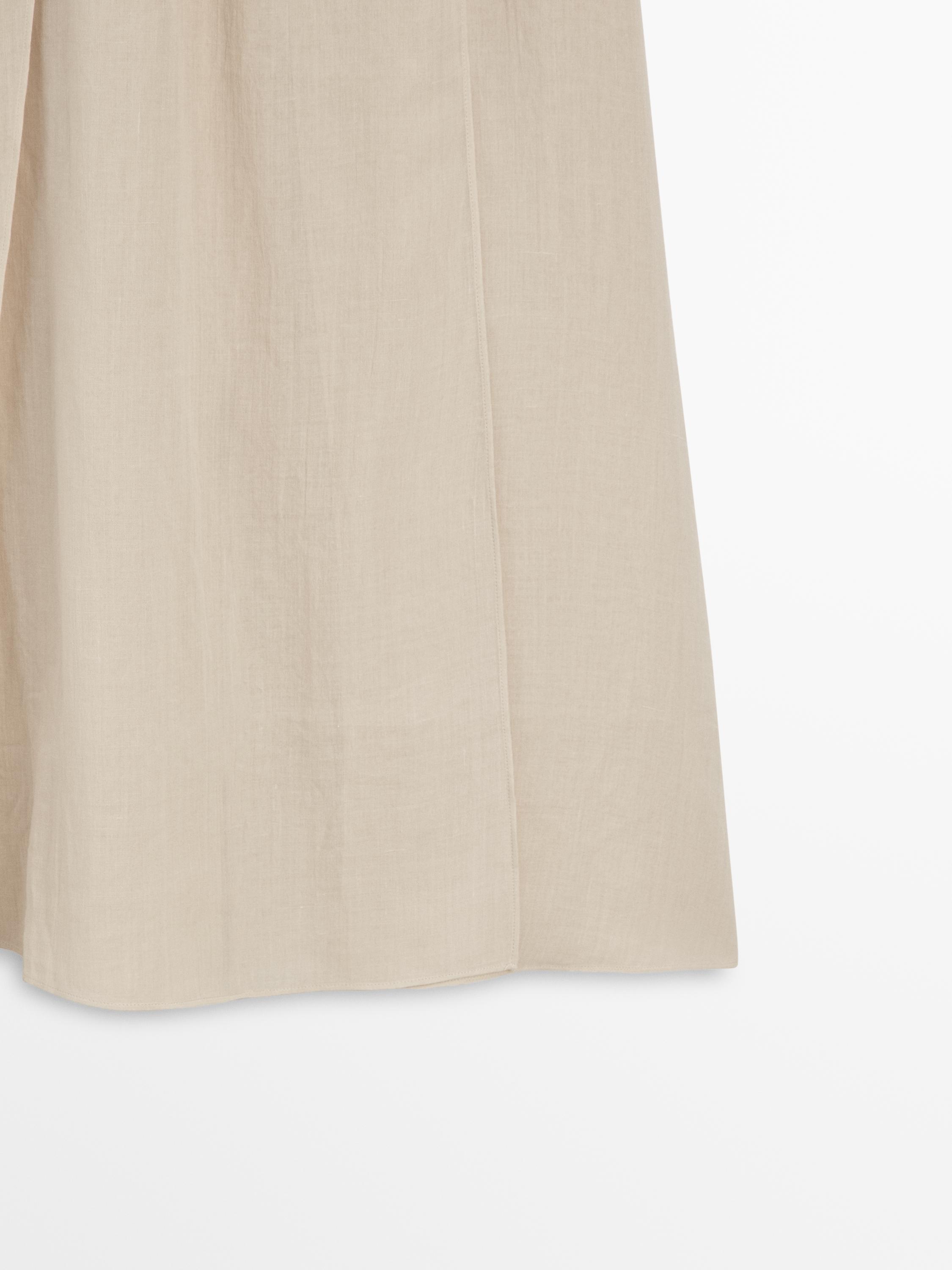 Flowing ramie blend midi skirt — CREAM