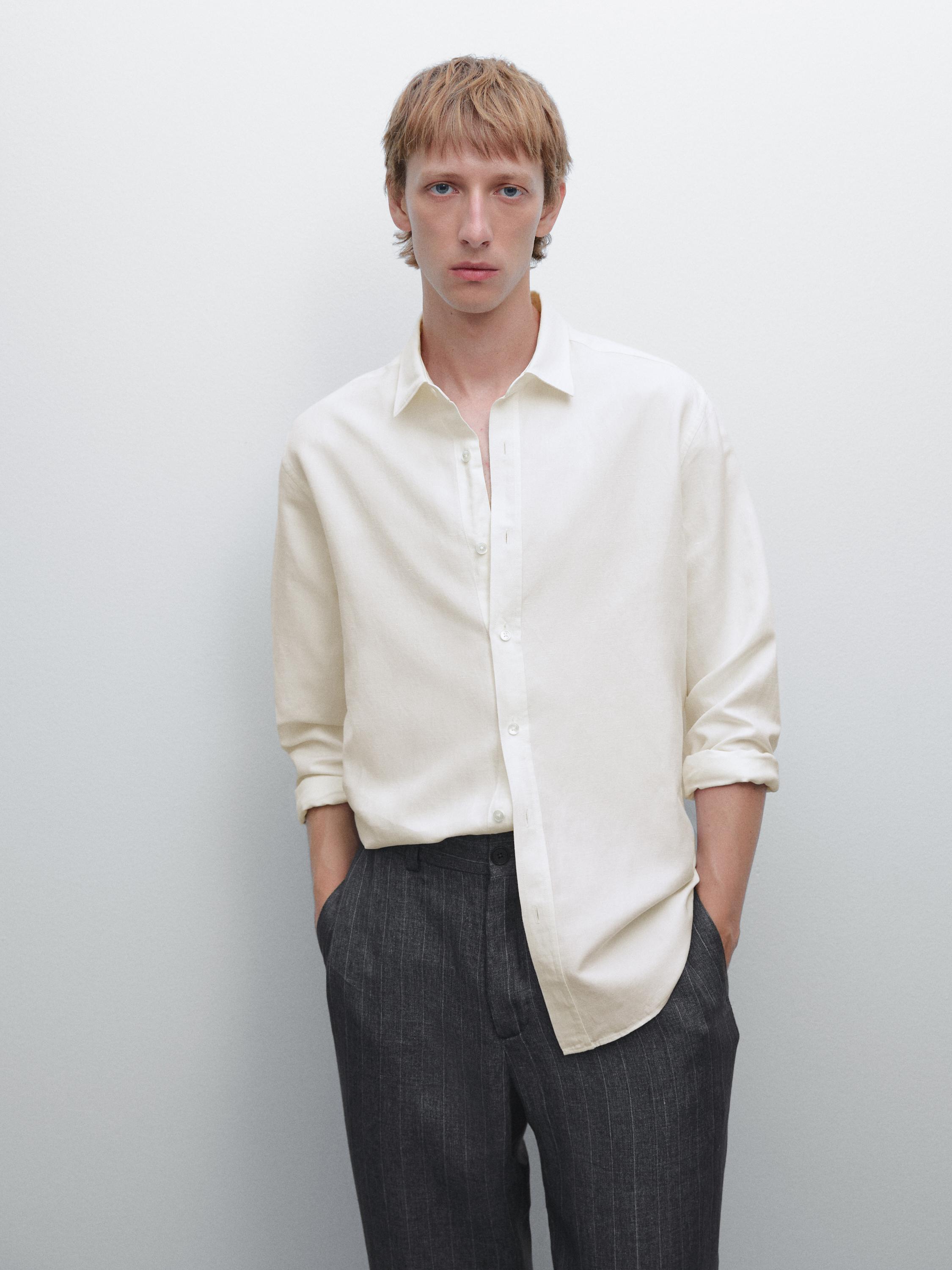 Camisa regular fit con lino